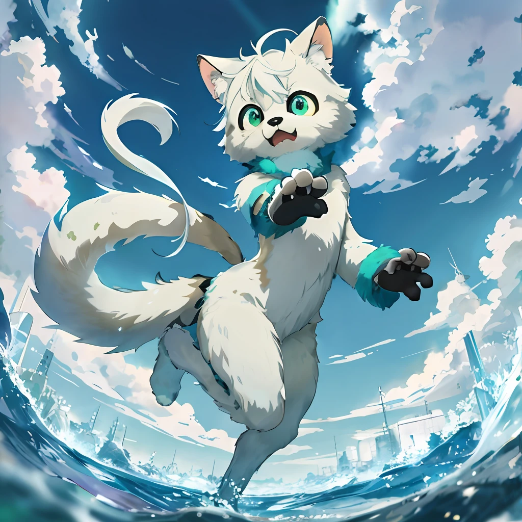 Makoto Shinkai, Watercolor, Backlit, Sketch, Ultra-fine Illustration, Depth of Field, Highly Detailed Beautiful Face and Eyes, Absurd, Perfect Anatomy (Angelic Cute 1 Boy Solo Focus) (Furry Antro: 1.2) (Furry Body Animal Facial Features Animal Body Features) (Animal Muzzle, Highly Detailed Fur) (Chibi: 0.7) (Dynamic Pose),