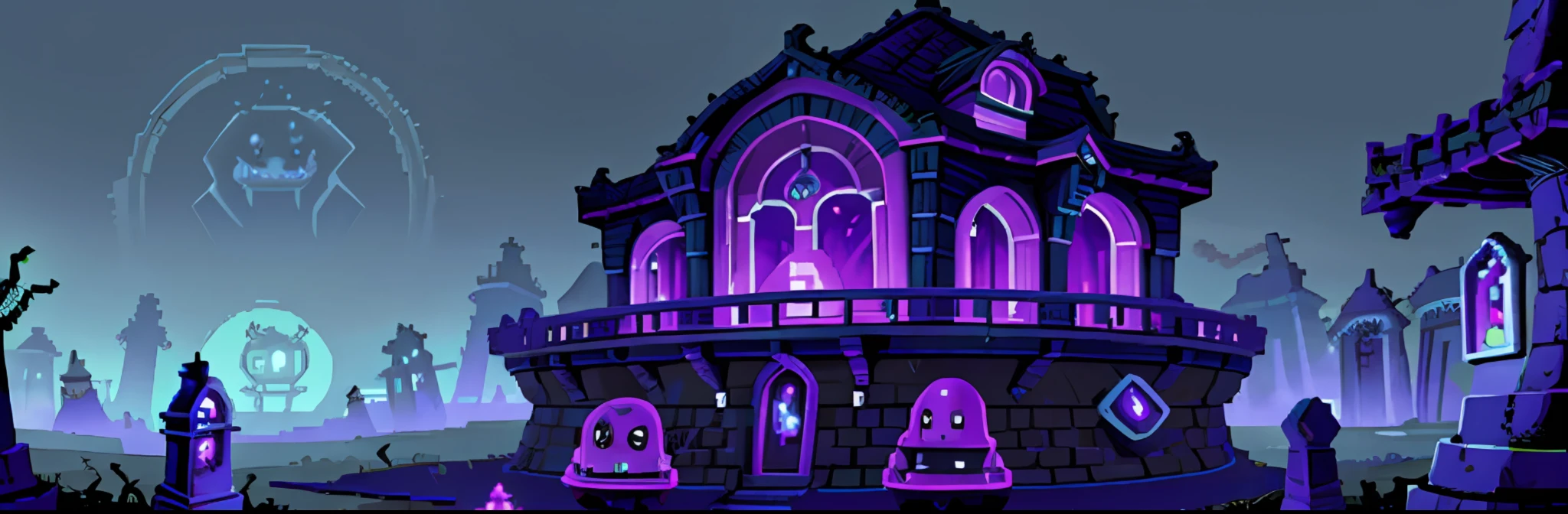 Isometry, 16-bit pixel art, gloomy atmosphere, night, masterpiece, best quality, ultra-detailed, sorceresses brew a potion in a huge cauldron, against the backdrop of graveyard, flying ghosts.