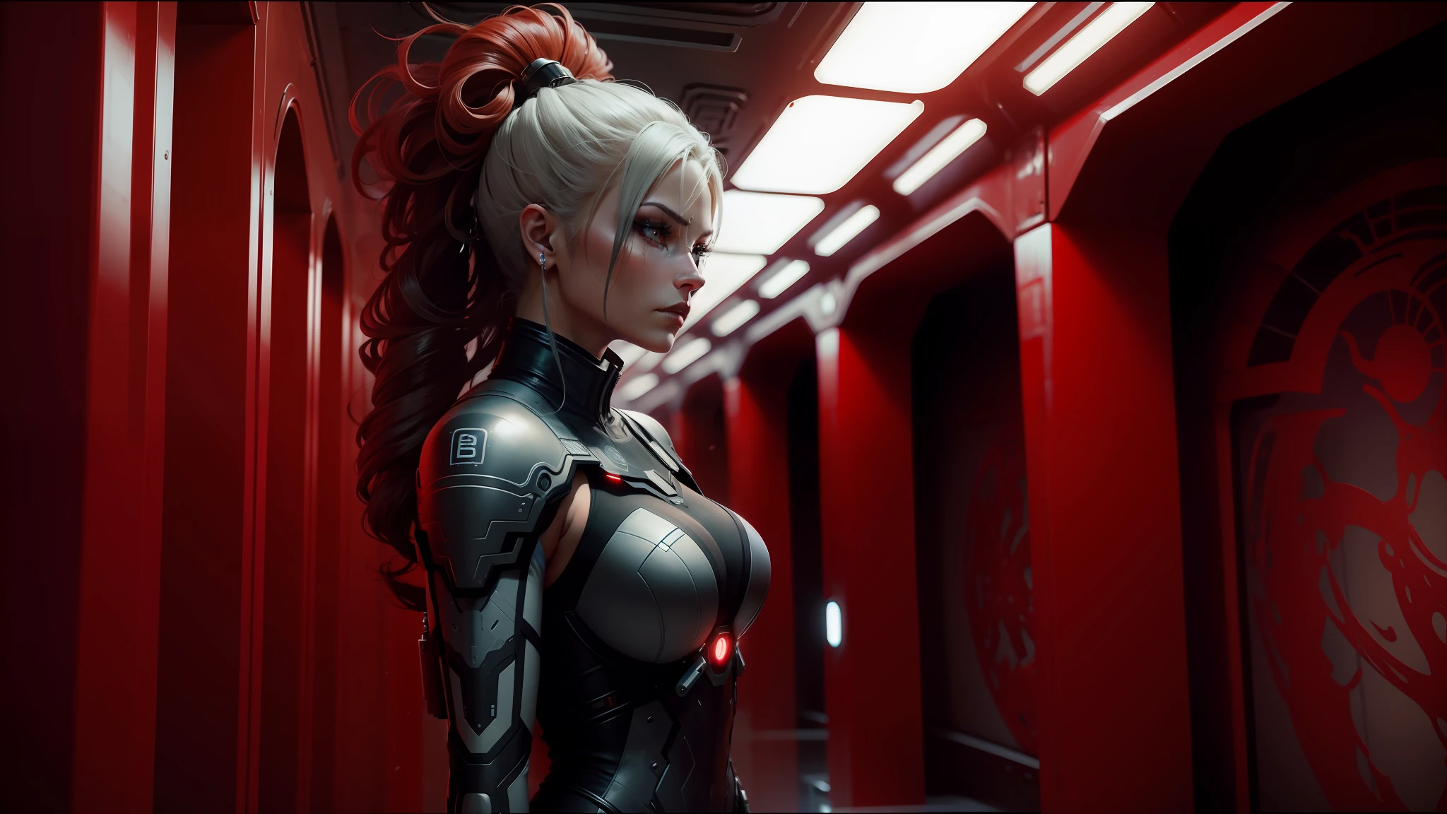 a close up of a woman in a futuristic suit holding a gun, nekro xiii, animation film, red skin, cinematic —ar 16:9, sin city, beautiful female warrior, female archer, hydropunk, animated film, goddess of war, japanese vfx, banshee --ar 16:9 --auto --s2
