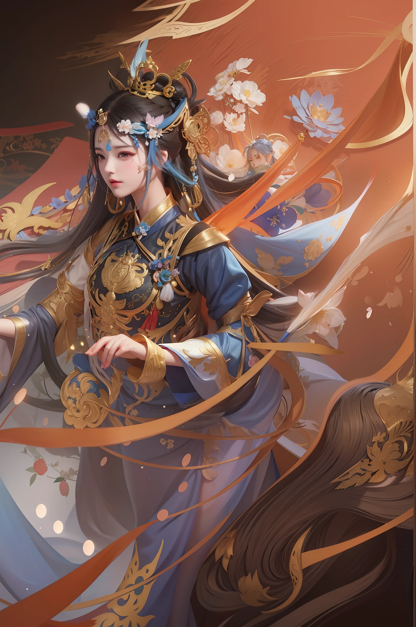 arafed image of a woman in a blue dress with a fan, a beautiful fantasy empress, palace , a girl in hanfu, onmyoji detailed art, by Yang J, inspired by Lan Ying, beautiful character painting, artwork in the style of guweiz, fanart best artstation, inspired by Ai Xuan, ((a beautiful fantasy empress))