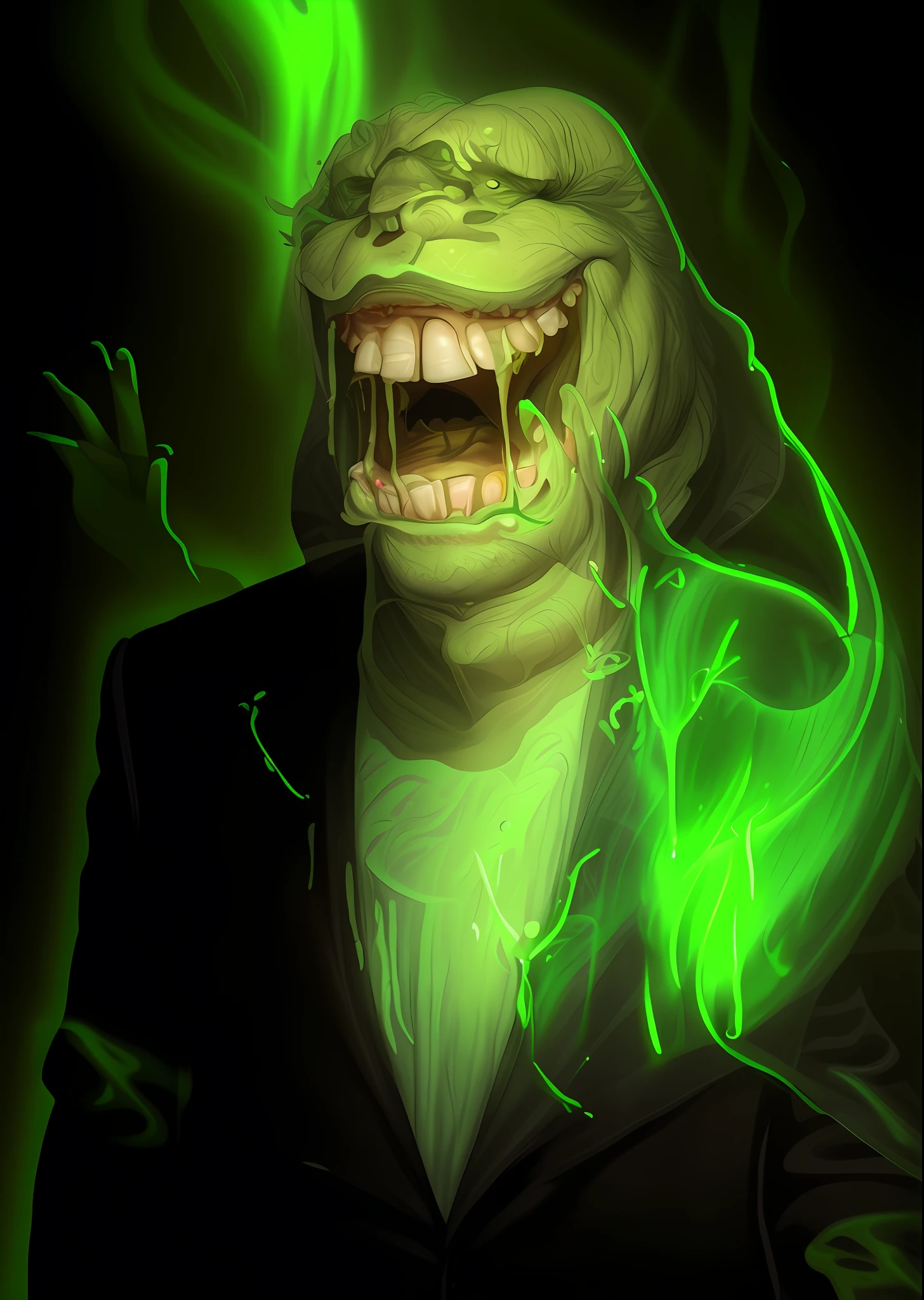 Elon musk a green creature with a big mouth and a big smile, slimer, monster slime, green slime, gelatinous with a smile, drooling goo, slimey, cgsociety), dripping green slime, monster slimy, slimy, cartoon creature, by Patrick Brown, cgsociety 4k", closeup!!!!!!, ectoplasm, green slime everywhere --auto --s2