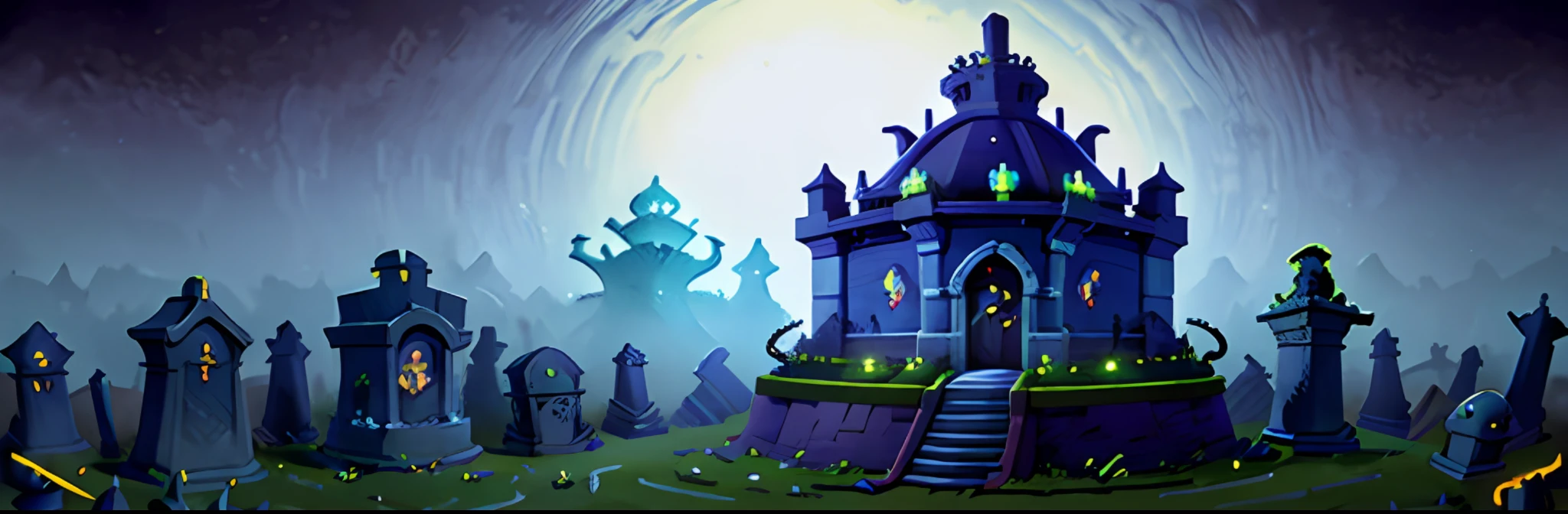16-bit pixel graphics, gloomy atmosphere, night, masterpiece, best quality, ultra-detailed, isometric, sorceresses brew a potion in a huge cauldron, against the background of graveyard (cemetery), flying ghosts (flying ghosts).