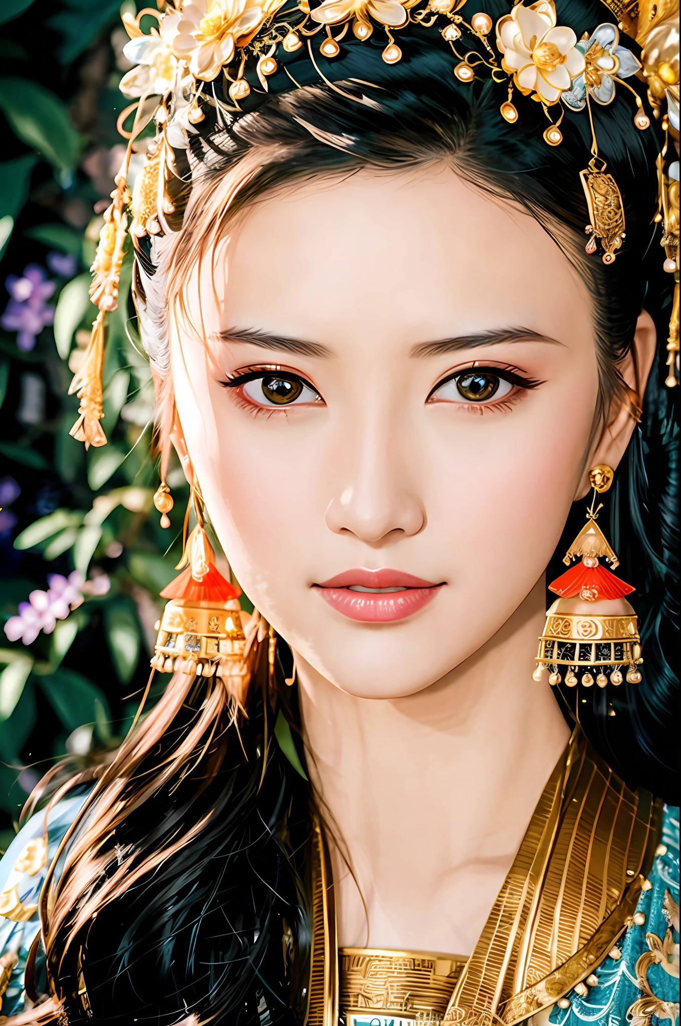 arafed woman wearing a gold headpiece and a blue dress, palace , a girl in hanfu, a young woman as genghis khan, queen of the sea mu yanling, chinese princess, a beautiful fantasy empress, traditional beauty, dilraba dilmurat, ancient chinese princess, chinese empress, fan bingbing, jingna zhang, sha xi