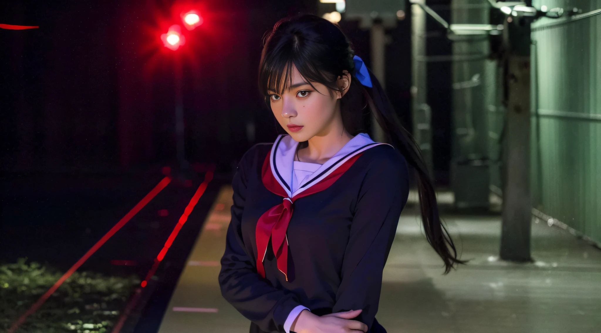 (8k, best quality, masterpiece:1.2), (realistic, photo-realistic:1.37), ultra-detailed,best quality, ultra high res, professional lighting, photon mapping, radiosity, physically-based rendering, cinematic lighting, basketball court,depth of field, sharp focus,sunbeam, good composition,(bokeh:1.2) 1girl,solo,(full body), (closed mouth),beautiful detailed eyes, pose, narrow waist,basketball uniform, black hair,messy hair,long hair floating in wind,(ulzzang-6500:1.2)
 mix4, hiqcgbody