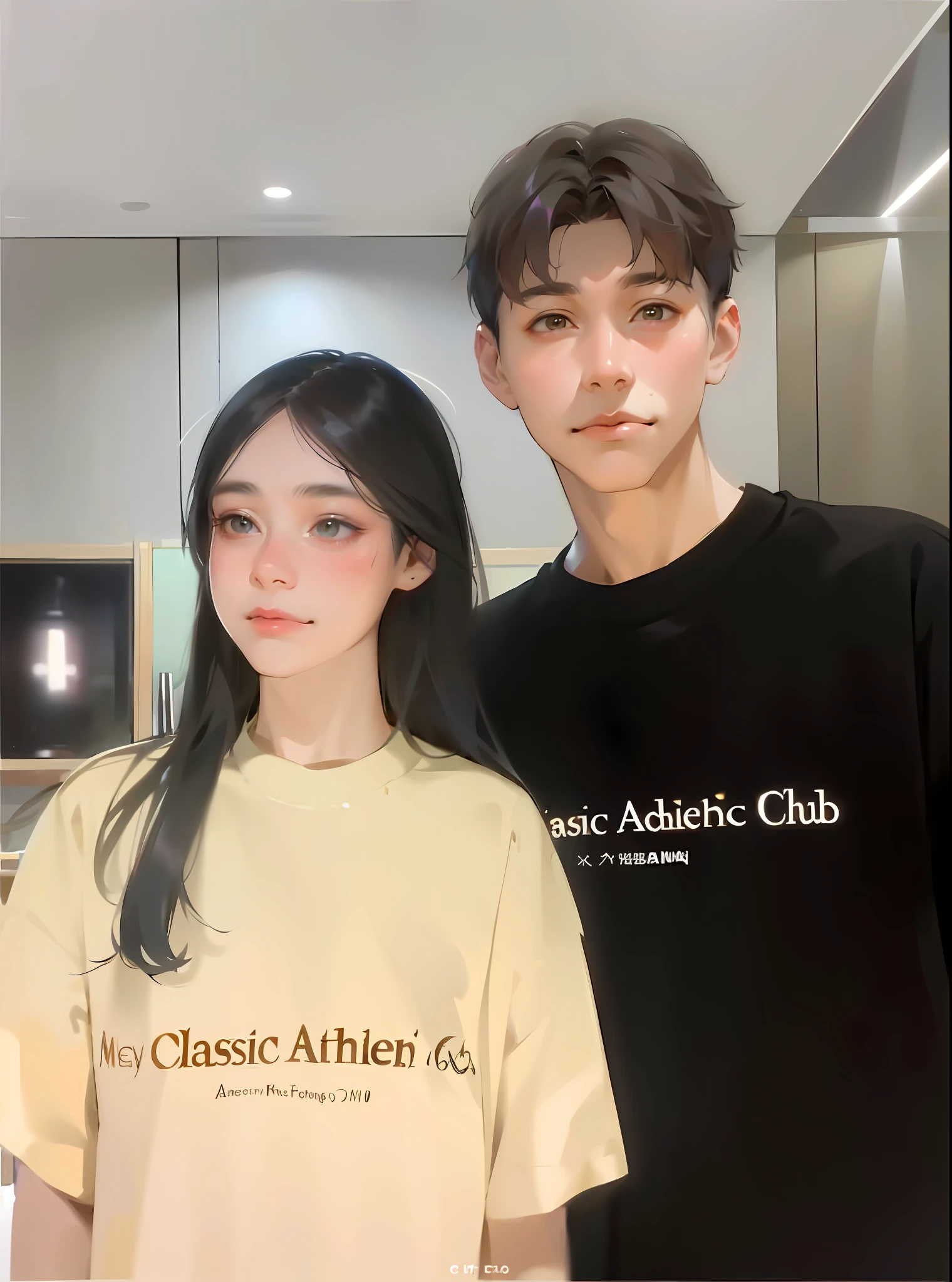 a close up of a person standing next to a person wearing a shirt, cai xukun, 2 0 2 0 fashion, yanjun chengt, asthetic, aesthetic, huang yuxing and aya takano, aesthetic!, lovely couple, ruan jia and fenghua zhong, jinyoung shin, very aesthetic, mix of aesthetics, official, lifestyle