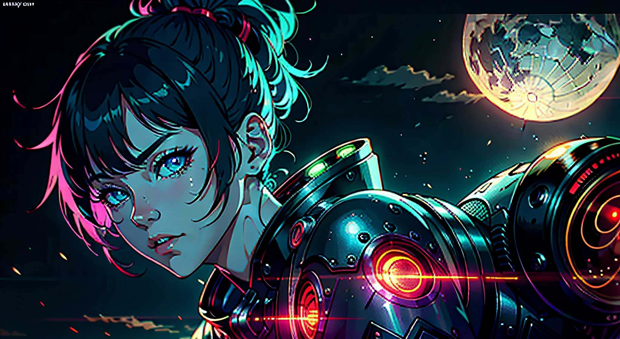 1girl, solo, girl, futuristic outfit, neon samurai, very beautiful cyberpunk samurai, cyberpunk samurai, ghost blade style, cyberpunk victo ngai style, cyberpunk neon style, cyberpunc, cyberpunk neon, technomancer, video game character, synthwave image, cyberpunk, concept art neon glow, moon, lantern, night, solo, outdoor, sky, full moon, rain, mountain, cloud, paper lantern, night sky, fringe, tree, reflection, cloudy sky, {{(masterpiece),(extremely detailed CG unity 8k wallpaper),best quality,solo,cinematic lighting,detailed background,beautiful detailed eyes,bright pupils,(an extremely delicate and beautiful),(beautiful and detailed eye description),ultra-detailed,masterpiece,}}, detailed eyes, beautiful eyes, realistic eyes, beautiful eyes, perfect eyes