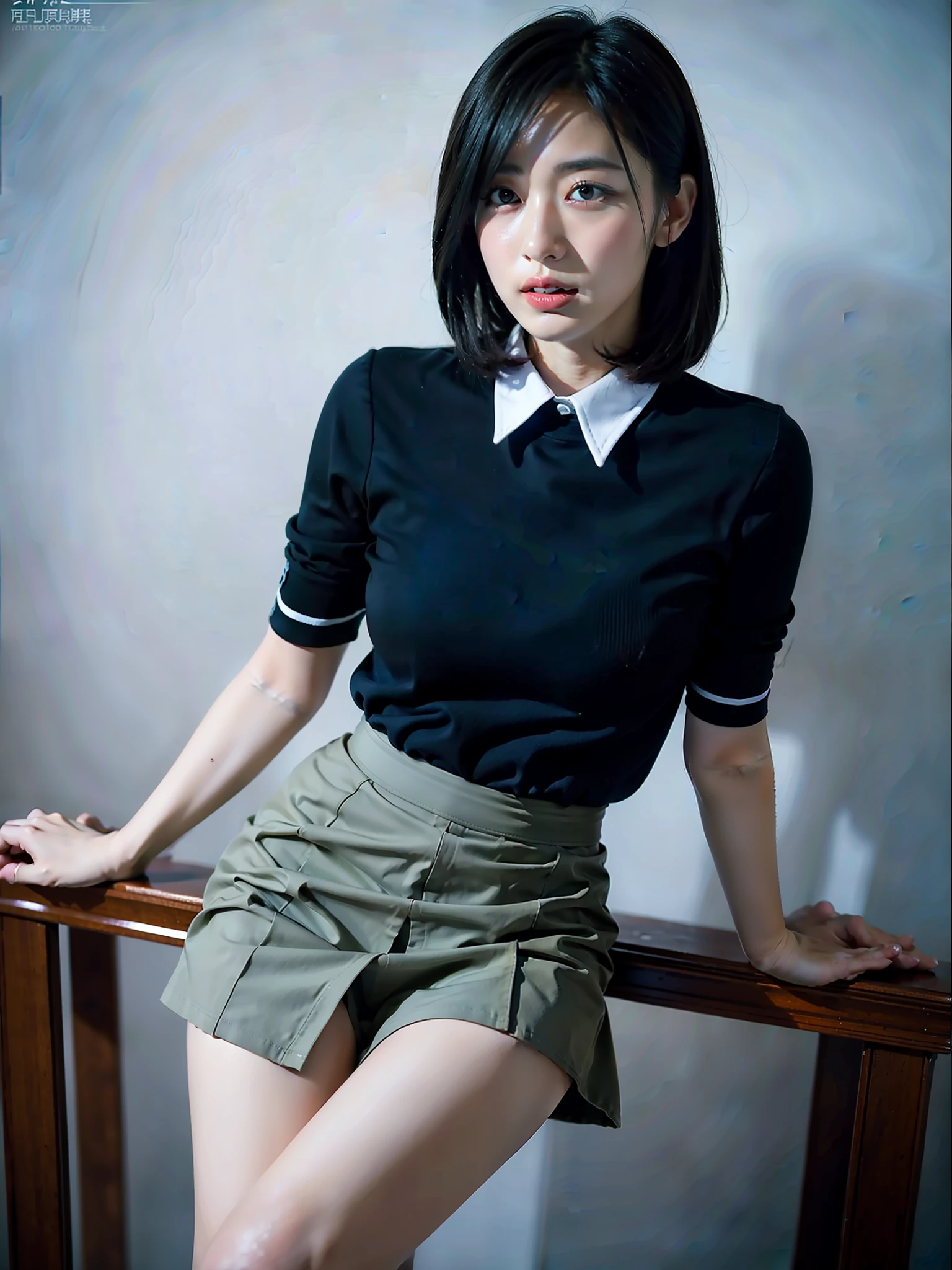 ((masterpiece, best_quality)), 1girl, (photorealistic:1.4), solo, white_background, black_hair, long_hair, zettai_ryouiki, skirt, ((full_body)),