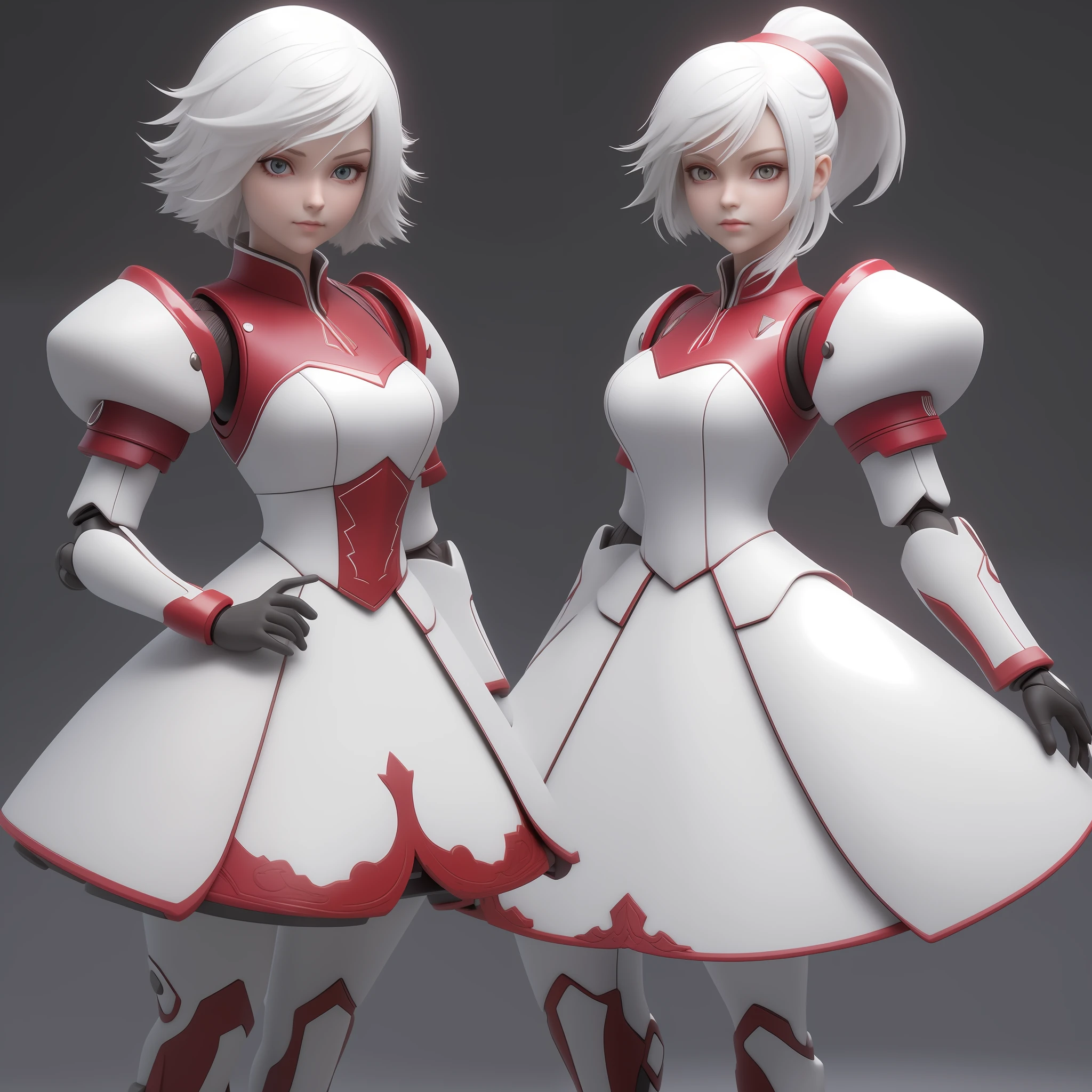 3d doll, white hair, red eyes, 3d character, 3d character, cute doll, beautiful 3d doll, 3d, 1 doll, 1 girl, short hair, standing, standing pose, full body, uma garota renderizada em anime 3D, realista 3D, roupa casual