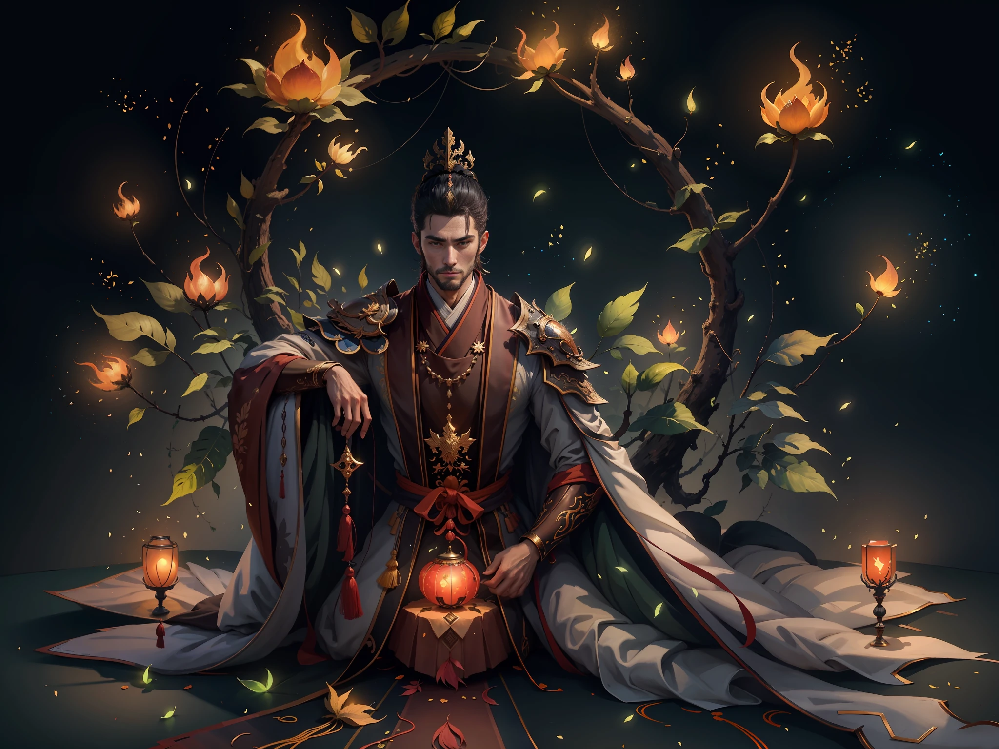 Masterpiece, best quality, authentic, completely real, (((a handsome male))))), ancient Chinese imperial robe, majestic and domineering, tall and slender, phoenix eyes, dragon lin, sunshine, clear face, masterpiece, super detail, movie composition, ultra hd, high quality, extremely detailed, official art, uniform 8k wallpaper, super detail, (very detailed CG unity 8k wallpaper), (best quality), (best illustration), (best shadow), UI interface border design with forest theme with natural elements. Avatar frame designed as round, surrounded by delicate leaves and branches, with fireflies and glowing particle effects, (UI interface box design), (natural elements), (jungle theme), (square), (leaves), (branches), (fireflies), butterflies, (delicate leaves), (glow), (particle effects), isometric 3D, Octane rendering, ray tracing, super detailed