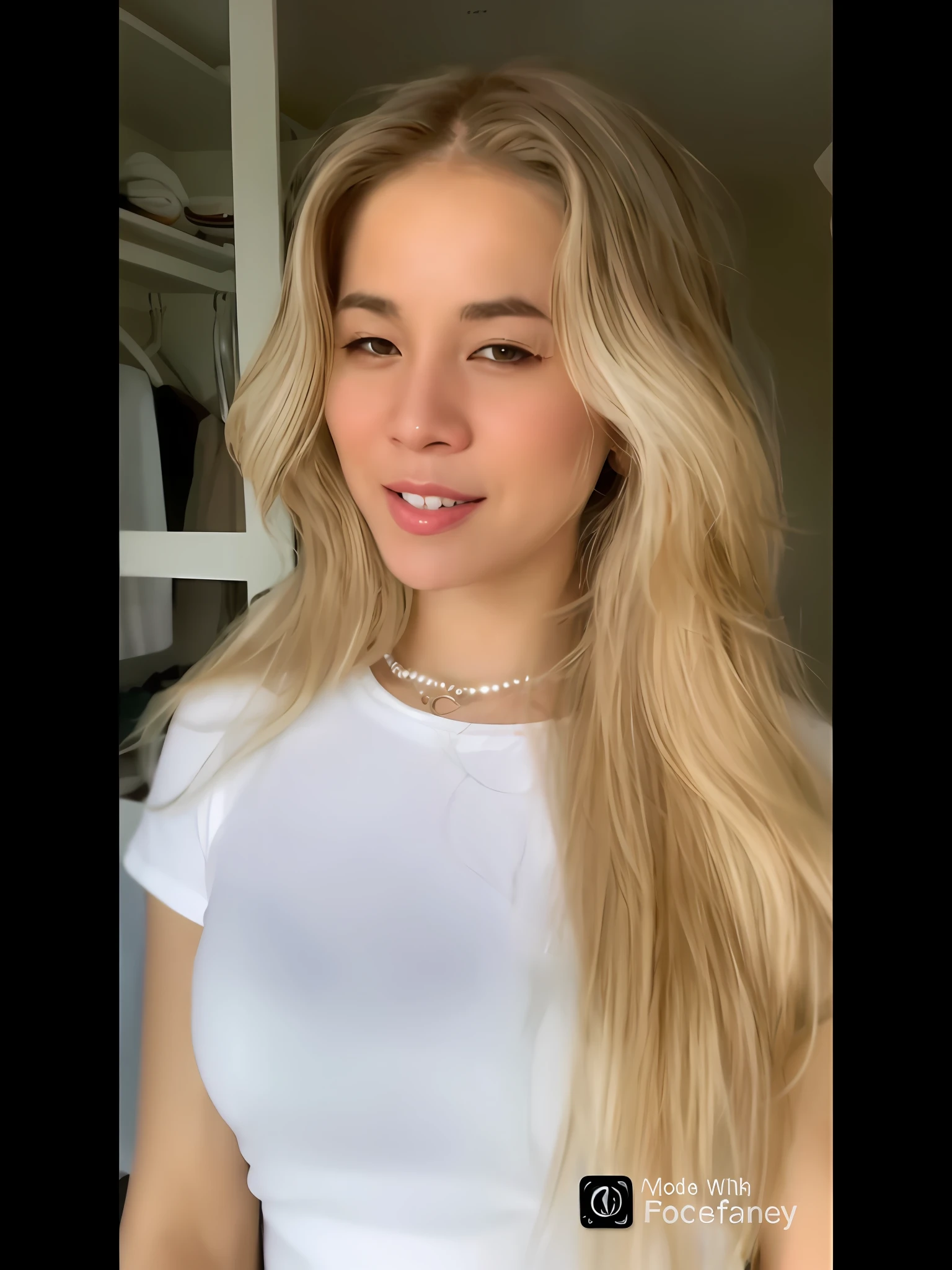 With bangs, black hair