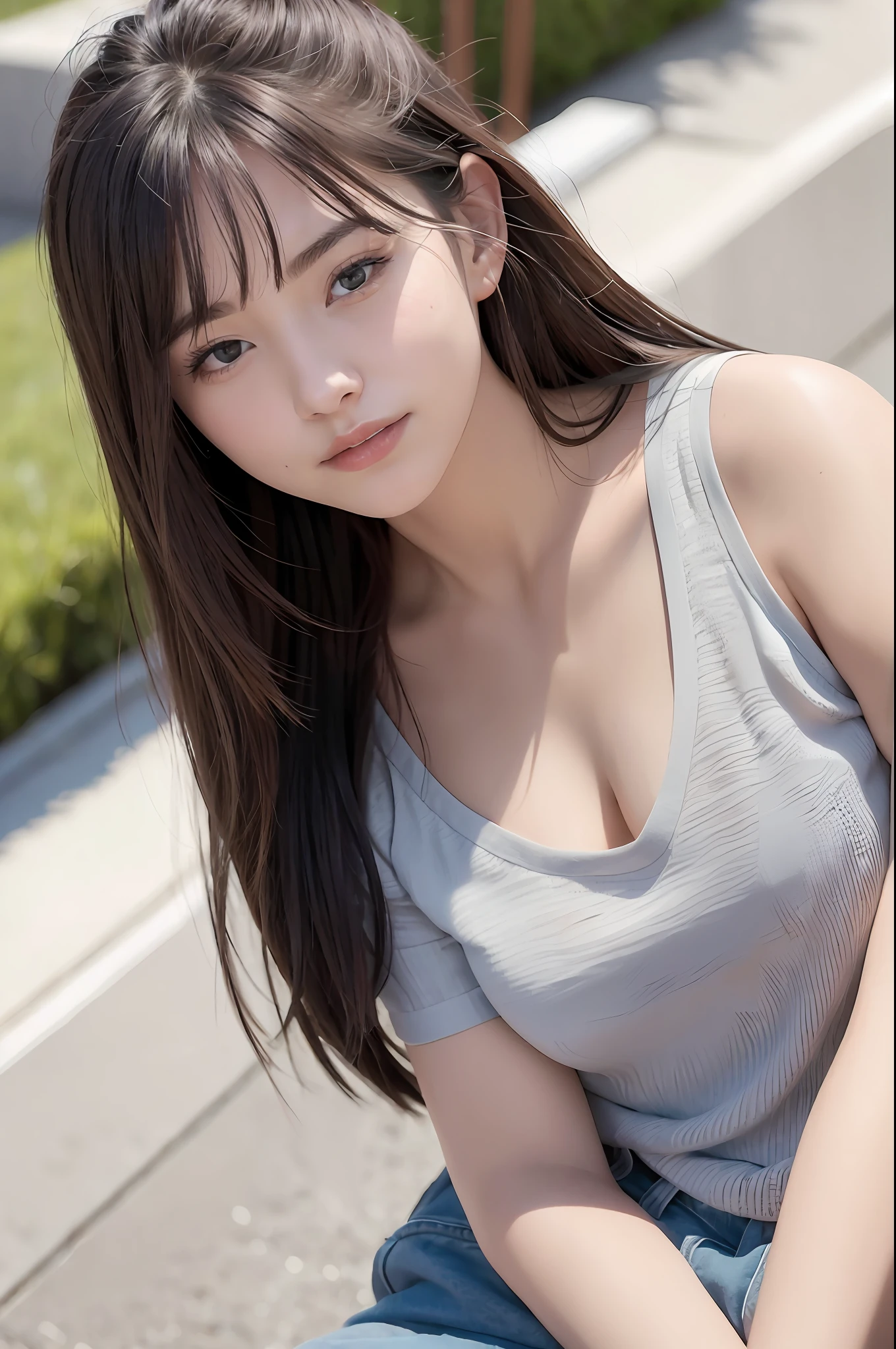 (8K, Best Quality, Masterpiece: 1.2), (Realistic, Photorealistic: 1.37), Super Detail, 1 Girl, 20 years old, Big, Beauty, Cute, Smile, Solo, (Redness of the Nose), (Smile: 1.15), (Mouth Closed), T-shirt, Beautiful Eyes, (Long Hair: 1.2), Floating Hair Novafrog style, upper body
