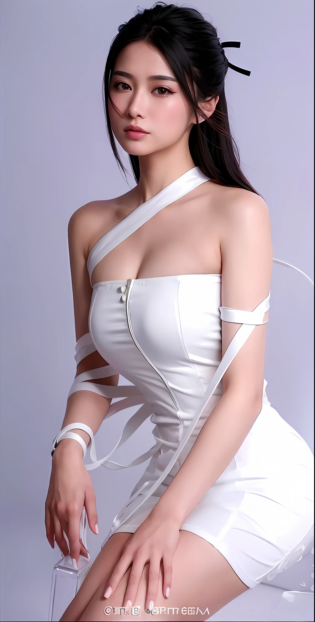 arafed asian woman in a white dress posing for a picture, gorgeous chinese model, smooth white tight clothes suit, sexy dress, white bra, chinese girl, a beautiful woman in white, japanese model, sexy gown, sexy girl, 奈良美智, xintong chen, full body xianxia, tube-top dress
