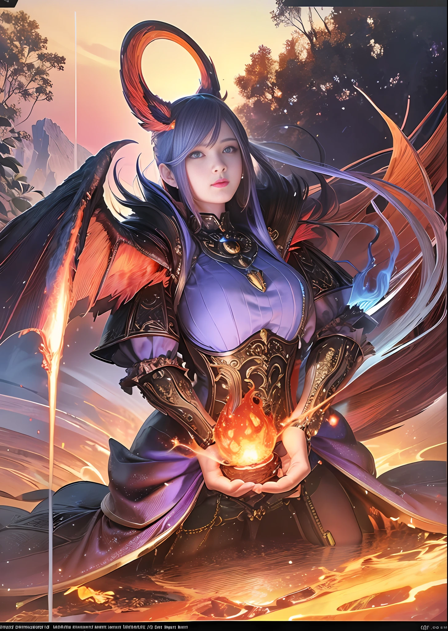 (Award-winning digital artwork: 1.3), (Masterpiece, Ultra Detail: 1.3), Portrait, Single Focus, Fire Golem, Monster, Blue Flame, Rage, Embers, Particle, Spitfire, Giant Burning Wings, Fire Magic