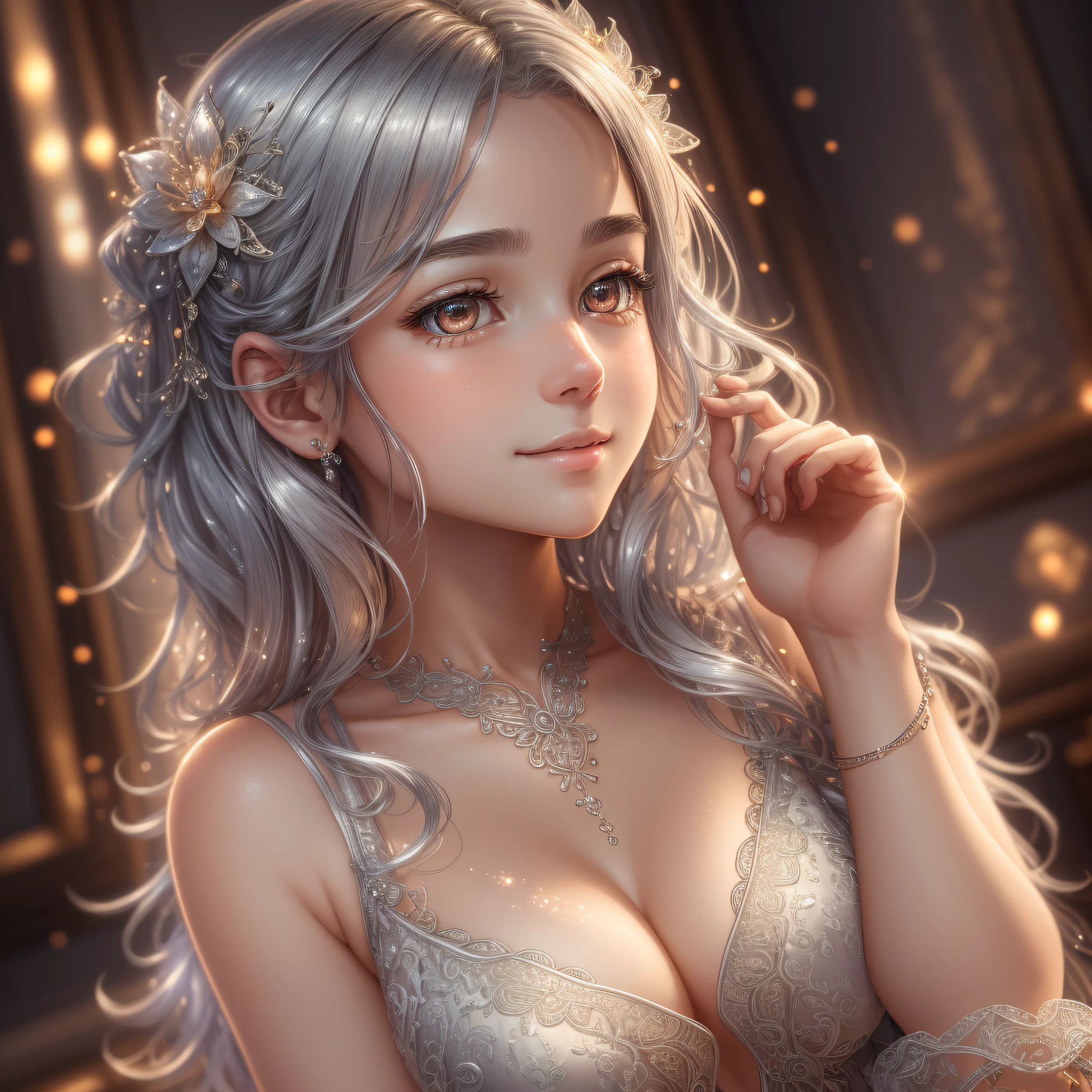 beautiful detailed glow,light diffusion,HDR, upward glance,wallpaper 8k CG, extremely detailed 8K wallpaper,masterpiece, high quality,, “Close-up portrait of a beautiful woman with a embarrassed”,expression of being in heat,
beautiful detailed glow,light diffusion,HDR, dynamic angle,upward glance,look_up_to
Beautiful detailed girl, clear and beautiful, intricate detail, upper_body, girl,woman,female, medium hair, silver hair, smile, small_breasts, sleeveless_dress, highres, wallpaper 8k CG, extremely detailed 8K wallpaper, --auto --s2