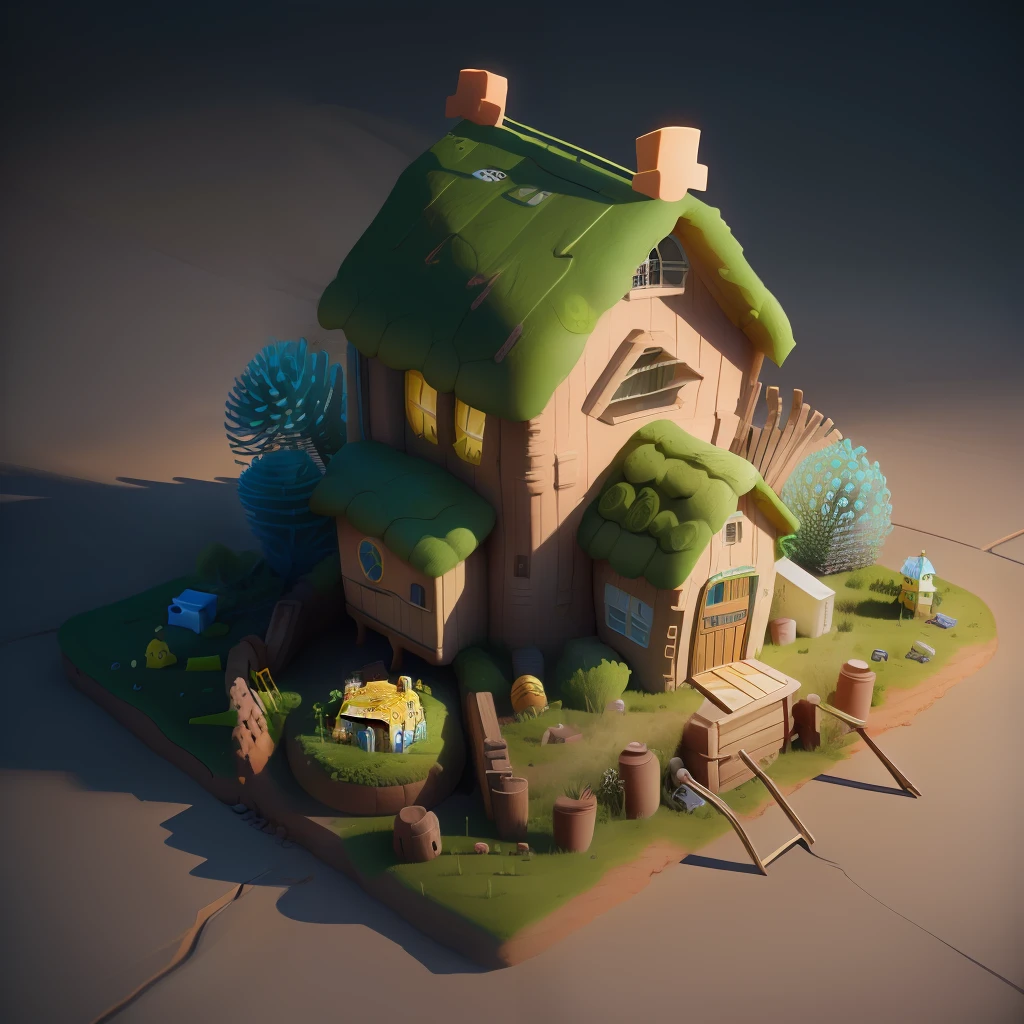 SpongeBob with a big dirt house