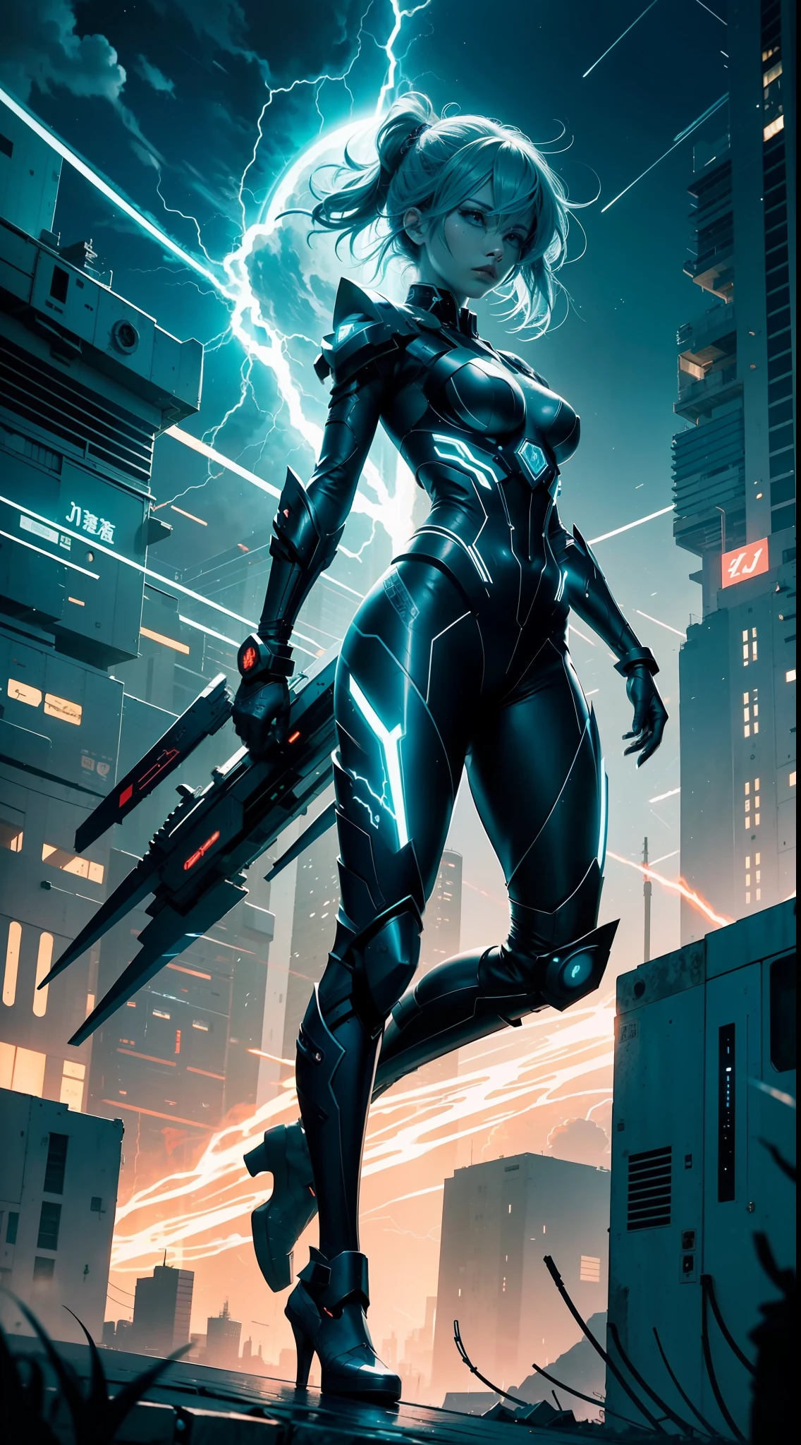 (Create art) An electrifying 2D anime-style illustration depicts a fierce and captivating female character possessing electrical powers. With vibrant colors and dynamic lines, this artwork captures the essence of the anime's aesthetic and showcases the character's electrifying abilities. The character is at the forefront, emanating an aura of raw power. Its design reflects the stylized features of the anime, with large, expressive eyes that glow with a vibrant electric blue hue. Her hair is a vibrant shade of electric yellow, stylized in a dynamic and fluid way that seems to pulsate with energy. Dressed in an elegant and elegant outfit, the character exudes a sense of confidence and adventure. His costume is adorned with intricate details, combining elements of futuristic technology and traditional anime design. Electrical patterns and symbols are woven into his suit, emphasizing his connection to the power that runs through his veins. As she holds out her hands, bolts of electricity emerge in a mesmerizing display. Bright arcs of lightning dance and crackle around you, illuminating the scene with their vibrant energy. The electrical energy is represented with bold and vivid colors that contrast with the character's design, creating a visually striking effect. In the background, a dynamic cityscape serves as the backdrop for this electrifying character. The buildings are rendered with meticulous attention to detail, capturing the hectic energy of an anime-inspired metropolis. The night sky is alive with turbulent clouds tinged by the glow of electrical energy, further emphasizing the character's connection to the forces of electricity. This art encapsulates the exciting world of anime, combining dynamic visuals, vibrant colors, and a captivating character. It shows the mastery of the character's electrical powers in a visually stunning and exciting way, inviting viewers to immerse themselves in this electrifying adventure. --auto