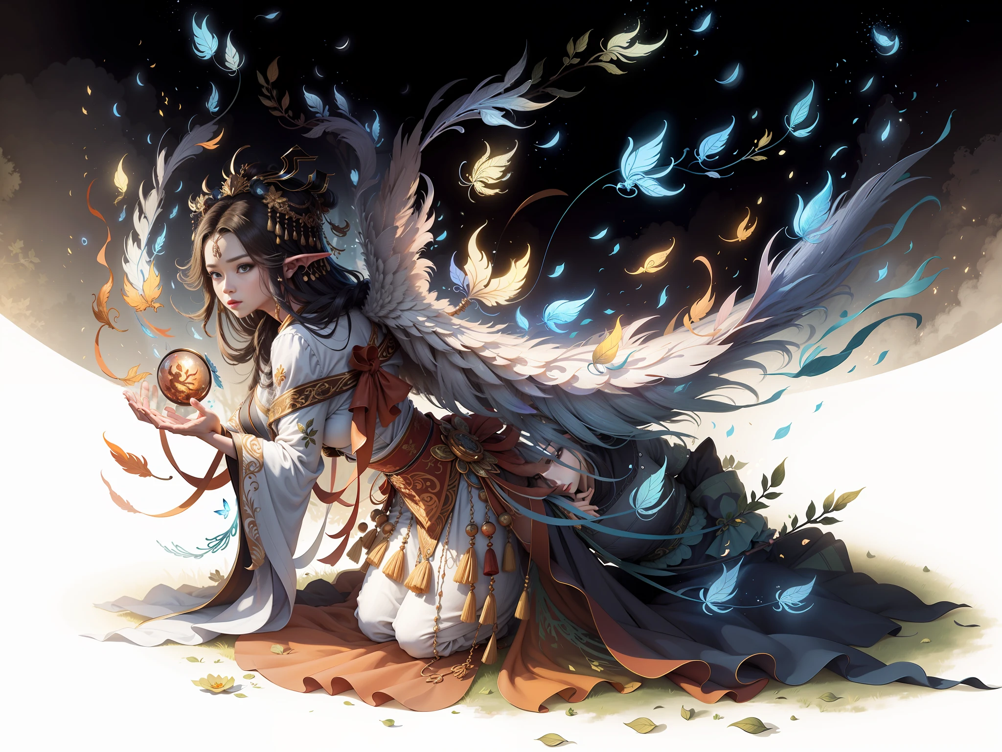 Masterpiece, best quality, a beautiful woman, ancient Chinese imperial robe, majestic domineering, curvaceous figure, phoenix eyes, phoenix feathers, sunshine, clear face, masterpiece, super detail, movie composition, ultra hd, high quality, extremely detailed, official art, uniform 8k wallpaper, super detail, (very detailed CG unity 8k wallpaper), (best quality), (best illustration), (best shadow), UI interface border design with natural elements forest theme. Avatar frame designed as round, surrounded by delicate leaves and branches, with fireflies and glowing particle effects, (UI interface box design), (natural elements), (jungle theme), (square), (leaves), (branches), (fireflies), butterflies, (delicate leaves), (glow), (particle effects), isometric 3D, Octane rendering, ray tracing, super detailed