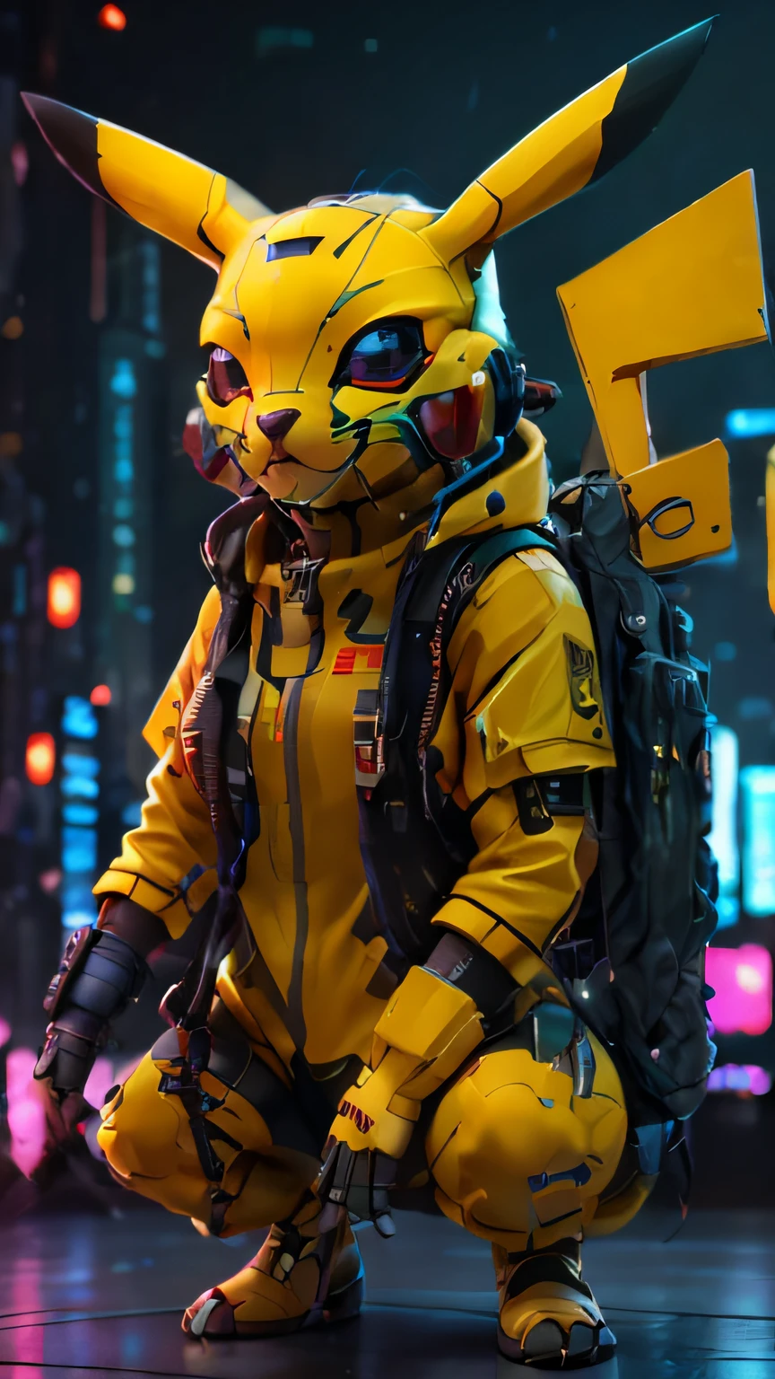 a close up of a person in a red costume with a backpack, red  cyberpunk pikachu, wojtek fus, cyberpunk cat, red cyberpunk bee, trending on artstation.', hyper-realistic cyberpunk style, cyberpunk suit, cgsociety cyberpunk, an anthropomorphic cyberpunk fox, trending on artstation hq, [ trending on cgsociety ]!!, trending on cgsociety