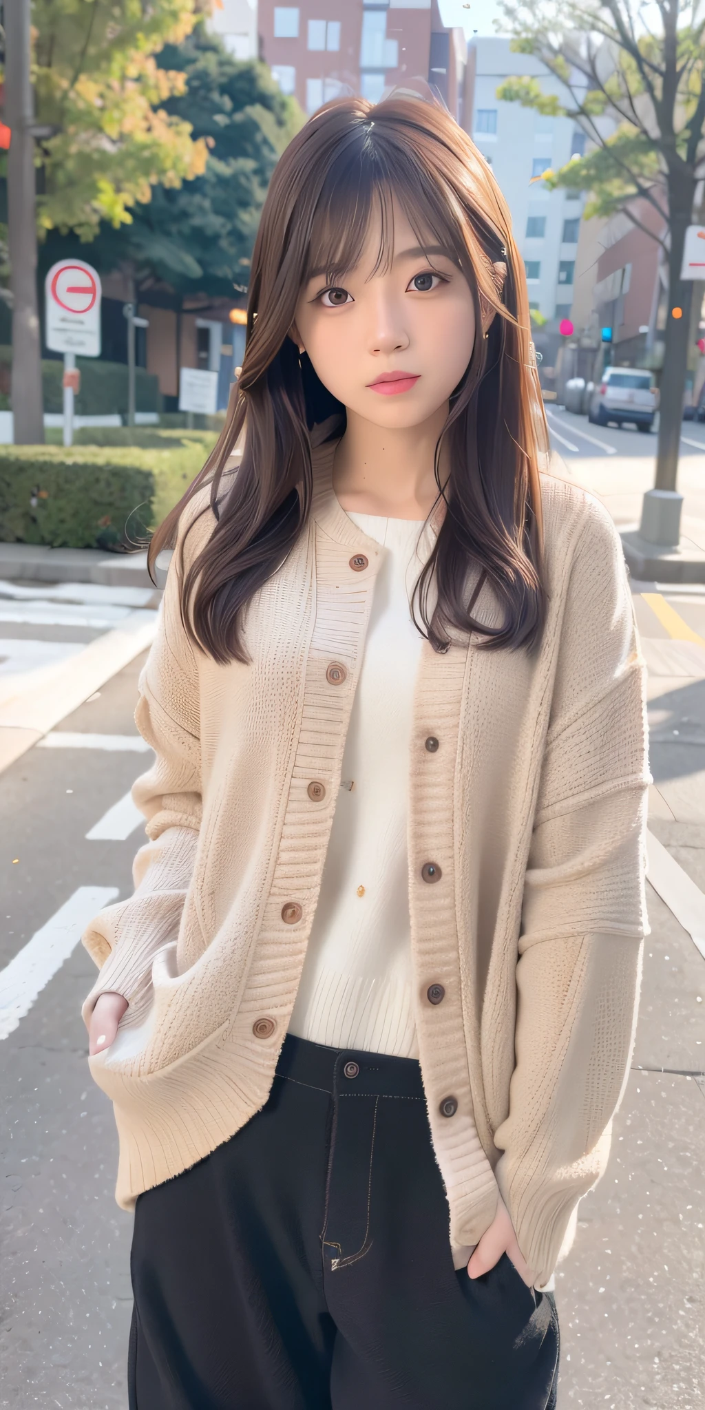 mix4, 20d, Solo, long_hair, Nanase Nishino, Haruka Kaki, Winter, Trousers, (8K, RAW photography, best quality, masterpiece:1.2), (Realistic, Photorealistic: 1.37), Professional Lighting, Photon Mapping, Radiosity, Physically Based Rendering