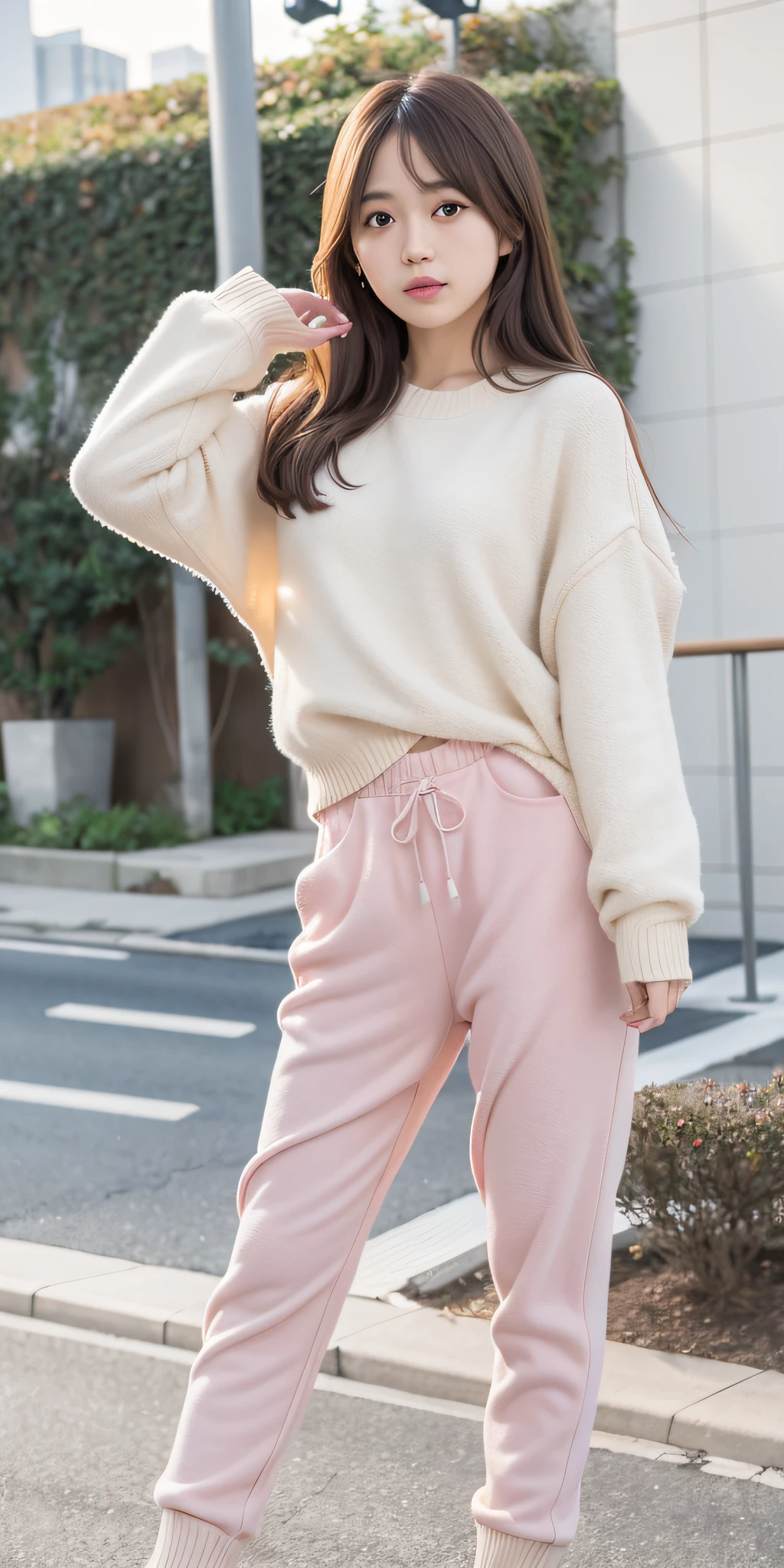 mix4, 20d, Solo, long_hair, Nanase Nishino, Haruka Kaki, Winter, Trousers, (8K, RAW photography, best quality, masterpiece:1.2), (Realistic, Photorealistic: 1.37), Professional Lighting, Photon Mapping, Radiosity, Physically Based Rendering