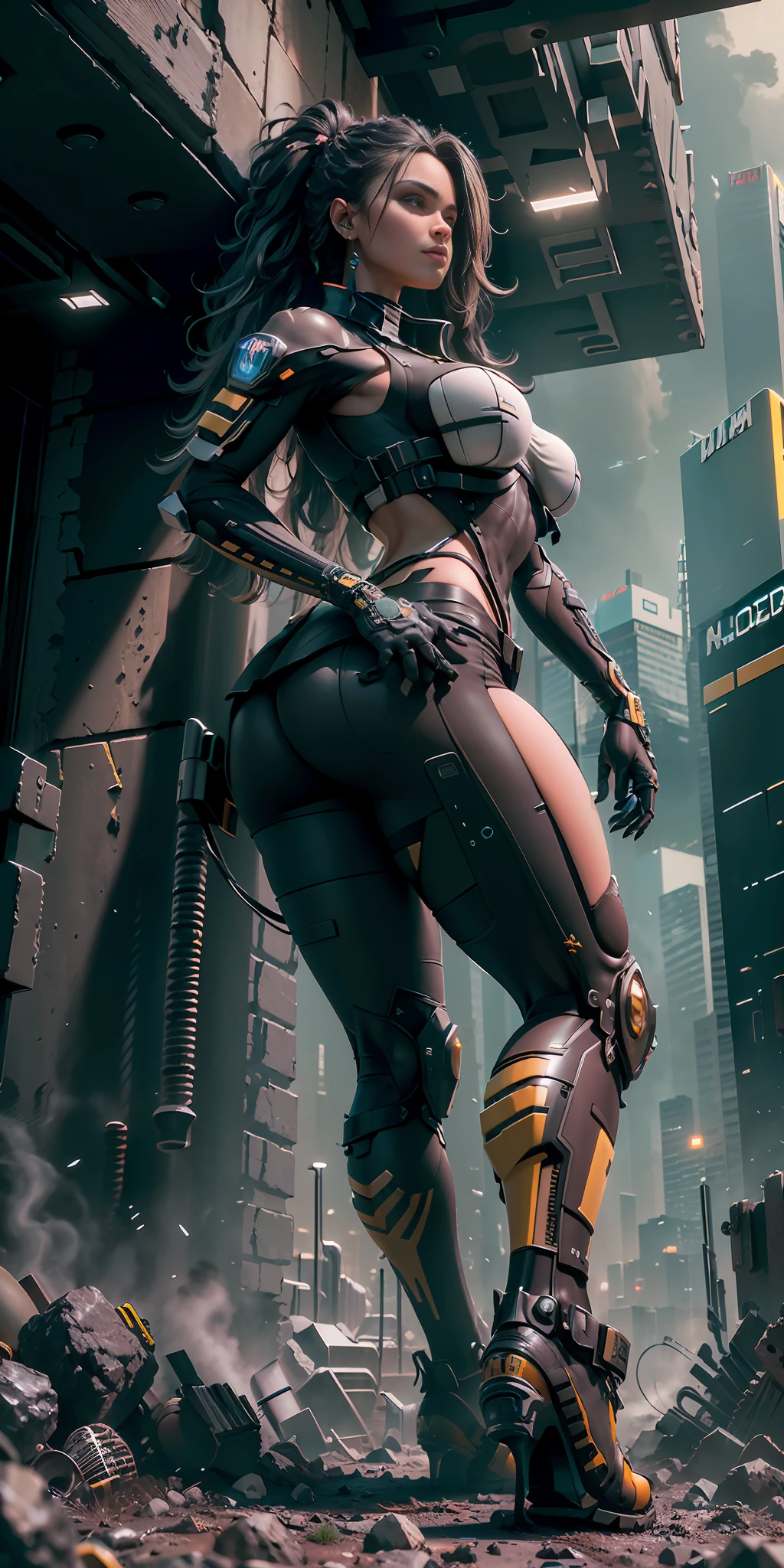 ((Best Quality)), ((Masterpiece)), (Highly Detailed: 1.3), 3D, Cyberpunk Black Construction Worker Girl with Thick Voluminous Hair, Constructionyardai,HDR (High Dynamic Range),Ray Tracing,NVIDIA RTX,Super-Resolution,Unreal 5, Subsurface Dispersion, PBR Texture, Post-processing, Anisotropic Filtering, Depth of Field, Maximum Clarity and Sharpness, Multilayer Textures, Albedo and Specular Maps, Surface Shading, Accurate Interaction Simulation  Light-Material, Perfect Aspect Ratios,Octane Render,Two-Tone Lighting,Wide Aperture,Low ISO,White Balance,Rule of Thirds,8K RAW,