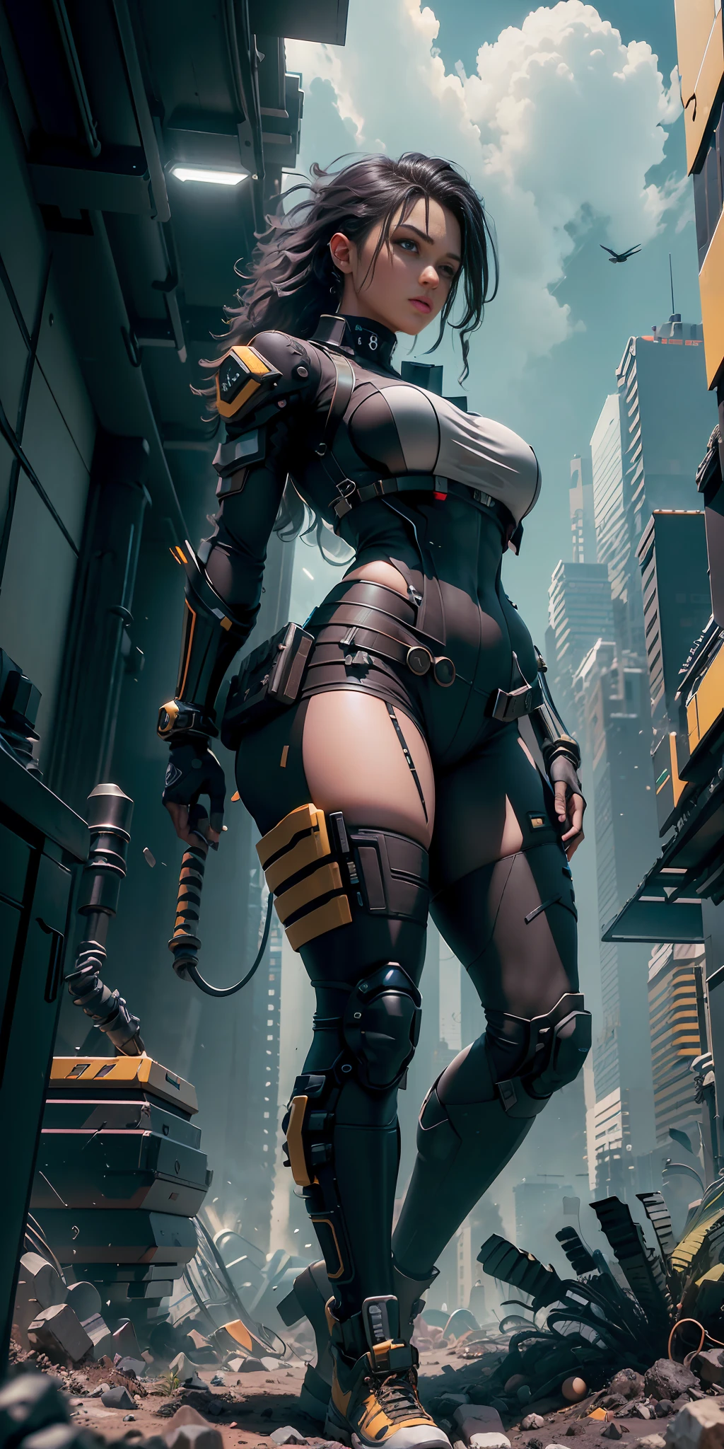 ((Best Quality)), ((Masterpiece)), (Highly Detailed: 1.3), 3D, Cyberpunk Black Construction Worker Girl with Thick Voluminous Hair, Constructionyardai,HDR (High Dynamic Range),Ray Tracing,NVIDIA RTX,Super-Resolution,Unreal 5, Subsurface Dispersion, PBR Texture, Post-processing, Anisotropic Filtering, Depth of Field, Maximum Clarity and Sharpness, Multilayer Textures, Albedo and Specular Maps, Surface Shading, Accurate Interaction Simulation Light-Material, Perfect Aspect Ratios,Octane Render,Two-Tone Lighting,Wide Aperture,Low ISO,White Balance,Rule of Thirds,8K RAW,