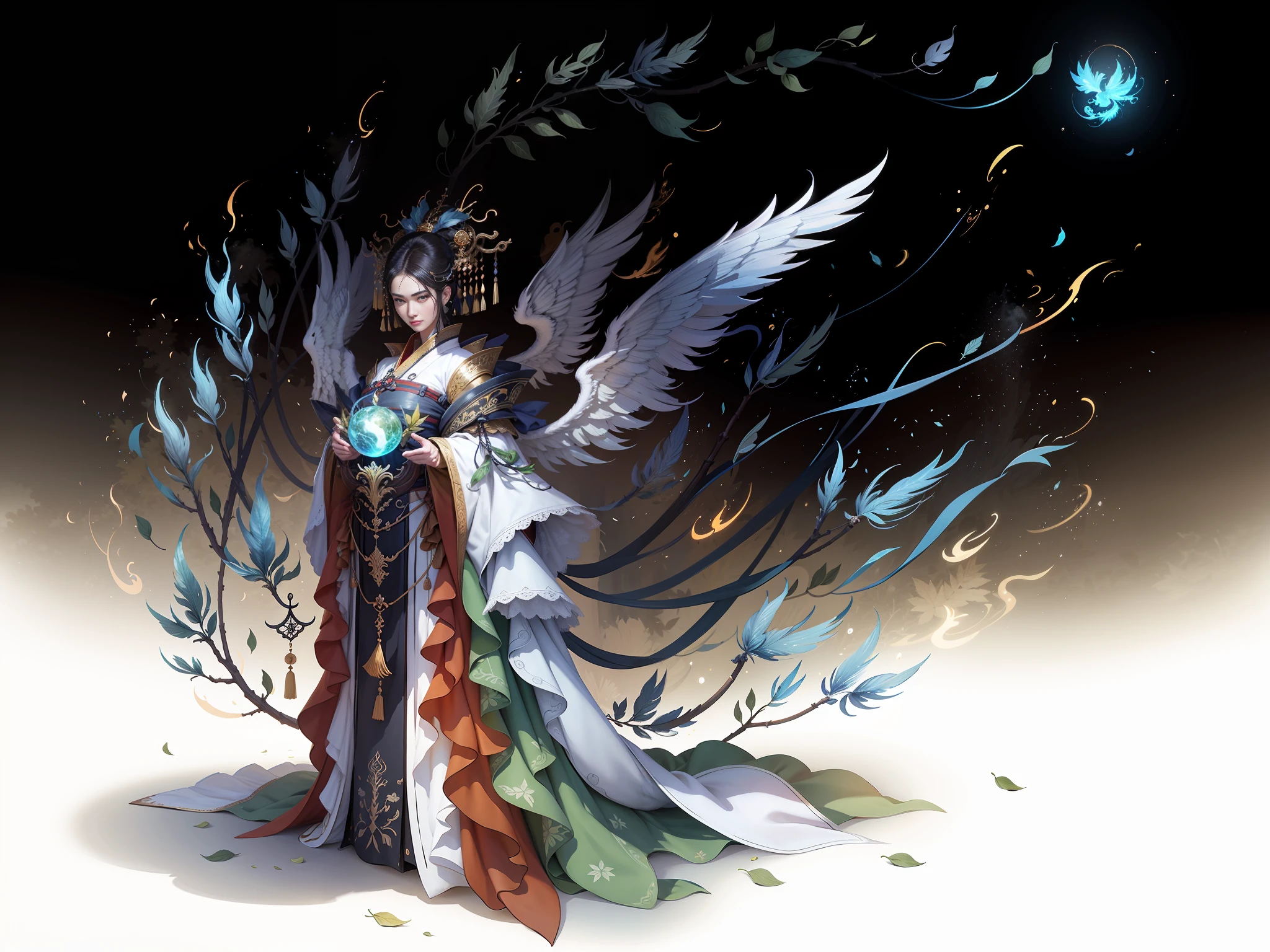 Masterpiece, best quality, a beautiful woman, ancient Chinese imperial robe, majestic domineering, graceful standing, phoenix eyes, phoenix feathers, sunshine, clear face, masterpiece, super detail, movie composition, ultra hd, high quality, extremely detailed, official art, uniform 8k wallpaper, super detail, (very detailed CG unity 8k wallpaper), (best quality), (best illustration), (best shadow), UI interface border design with natural elements forest theme. Avatar frame designed as round, surrounded by delicate leaves and branches, with fireflies and glowing particle effects, (UI interface box design), (natural elements), (jungle theme), (square), (leaves), (branches), (fireflies), butterflies, (delicate leaves), (glow), (particle effects), isometric 3D, Octane rendering, ray tracing, super detailed