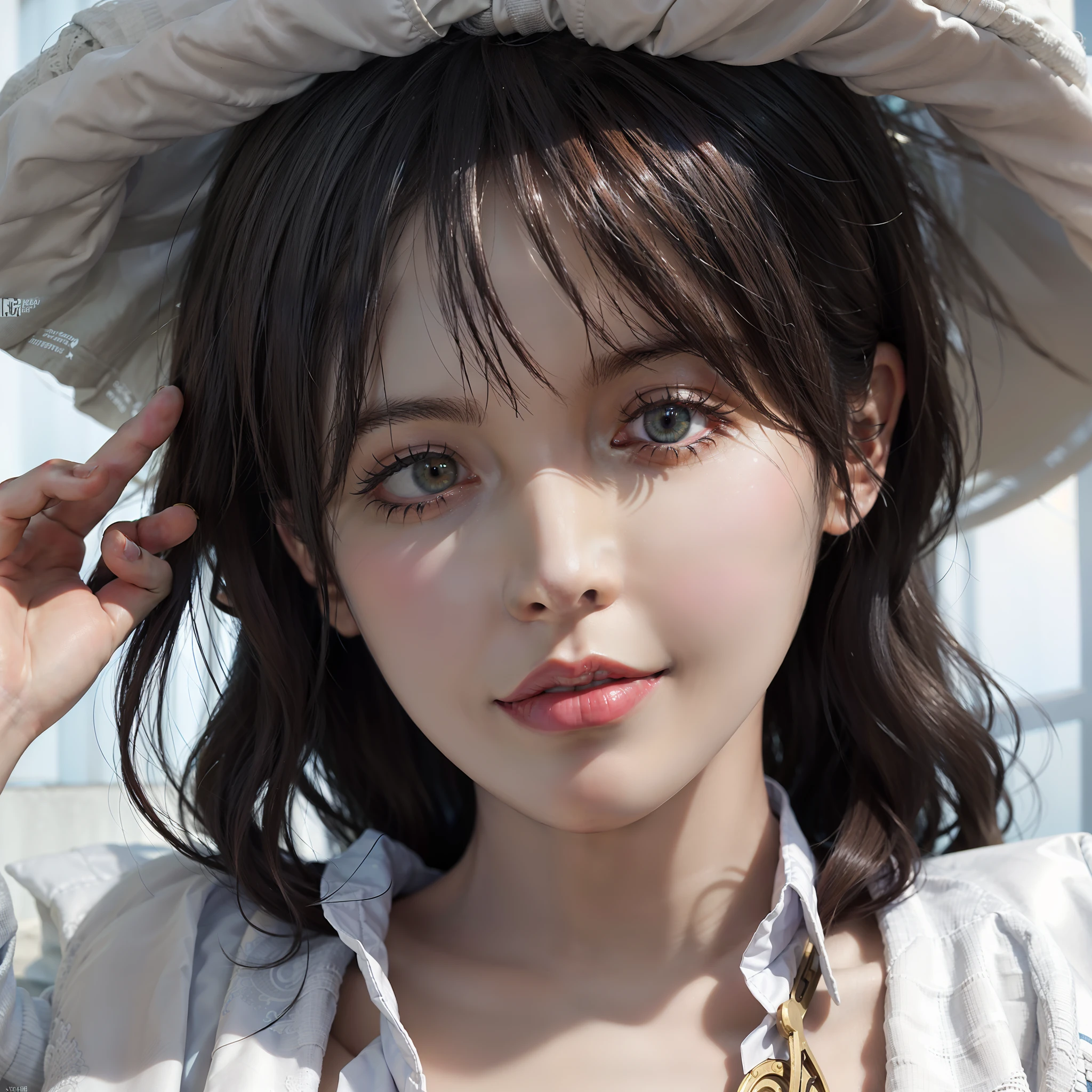 Hyperrealist portrait of female by david hockney and alphonse mucha,fantasy art, photo realistic, dynamic lighting, artstation, poster, volumetric lighting, very detailed faces, 4 k, award winning,, 1girl, in the dark, deep shadow, low key,cowboy shot,(official clothing:1.4) ,long hair,white hair,