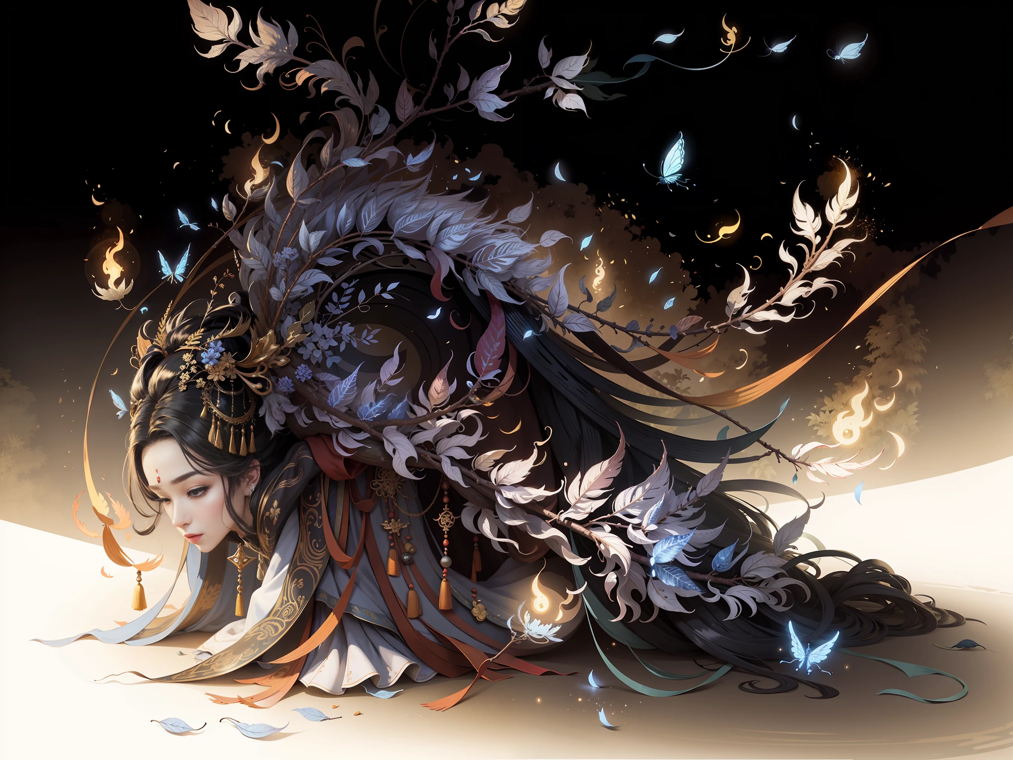 Masterpiece, best quality, a beautiful woman, ancient Chinese imperial robe, majestic domineering, graceful standing, phoenix eyes, phoenix feathers, sunshine, clear face, masterpiece, super detail, movie composition, ultra hd, high quality, extremely detailed, official art, uniform 8k wallpaper, super detail, (very detailed CG unity 8k wallpaper), (best quality), (best illustration), (best shadow), UI interface border design with natural elements forest theme. Avatar frame designed as round, surrounded by delicate leaves and branches, with fireflies and glowing particle effects, (UI interface box design), (natural elements), (jungle theme), (square), (leaves), (branches), (fireflies), butterflies, (delicate leaves), (glow), (particle effects), isometric 3D, Octane rendering, ray tracing, super detailed