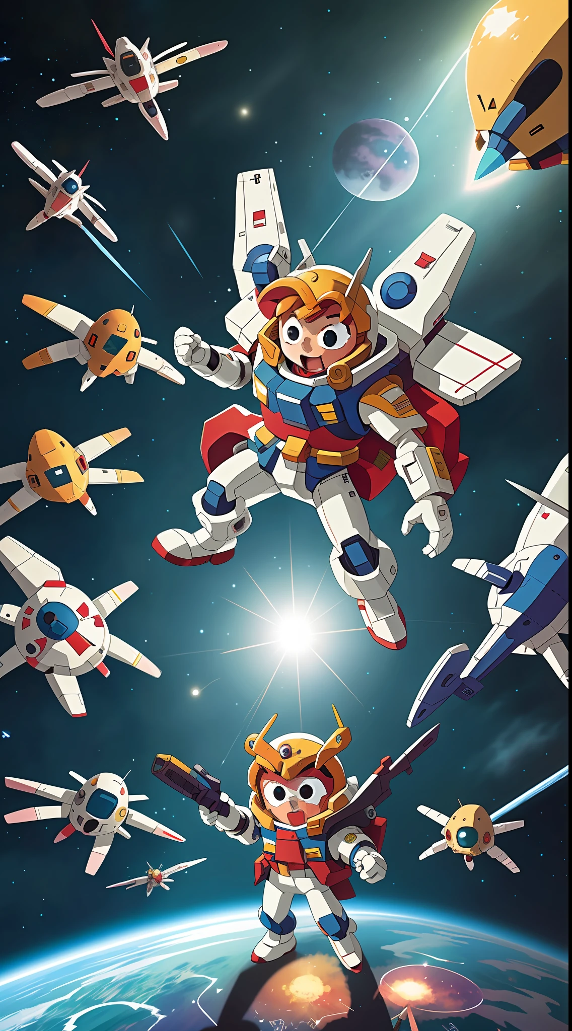 ??? in the Gundam suit, masterpiece, in outer space background, clean background, space ship, gundam