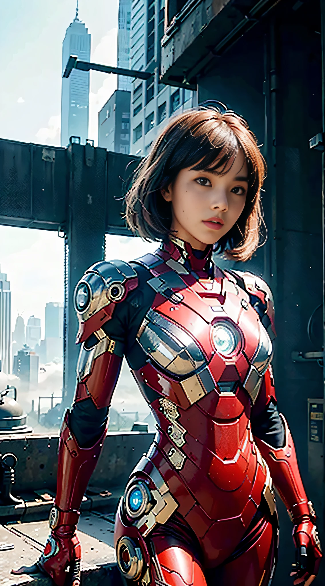 (1girl:1.3), solo,__body-parts__, official art, unity 8k wallpaper, ultra detailed, beautiful and aesthetic, beautiful, masterpiece, best quality, RAW, masterpiece, super fine photo,, best quality, super high Resolution, photorealistic, sunlight, full body portrait, stunningly beautiful,, dynamic pose, delicate face, vibrant eyes, (side view), she is wearing a futuristic Iron Man mech, red and gold, Highly detailed abandoned warehouse background, detailed face, detailed complex busy background, messy, gorgeous, milky, high detailed skin, realistic skin details, visible pores, sharp focus, volumetric fog, 8k uhd, dslr camera, High quality, film grain, fair skin, photorealism, lomography, sprawling metropolis in a futuristic dystopia, view from below, translucent