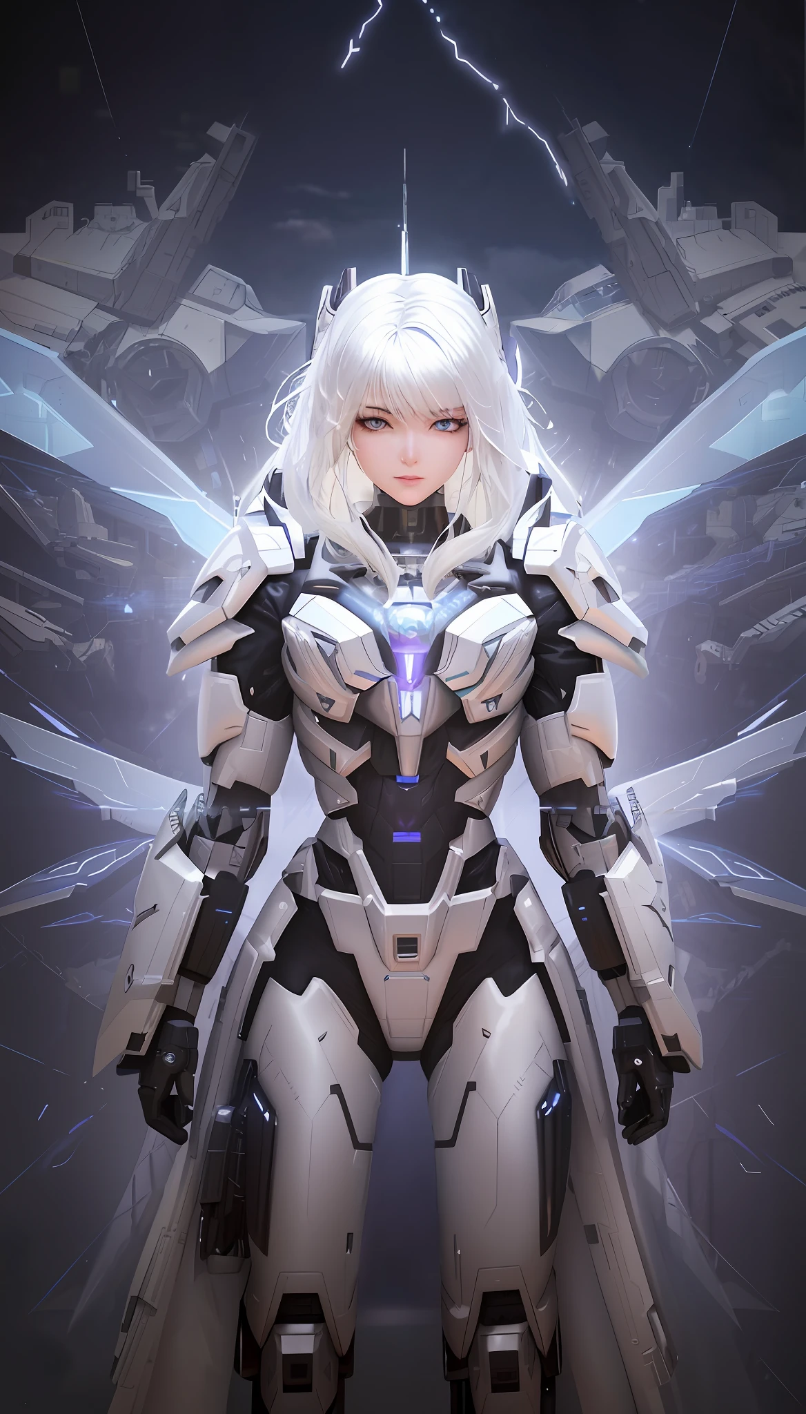 a close up of a person in a suit with wings, girl in mecha cyber armor, in white futuristic armor, female mecha, epic sci - fi character art, epic sci-fi character art, beautiful robot character design, cyborg - girl with silver hair, beautiful cyborg angel girl, mechanized valkyrie girl, beutiful white girl cyborg