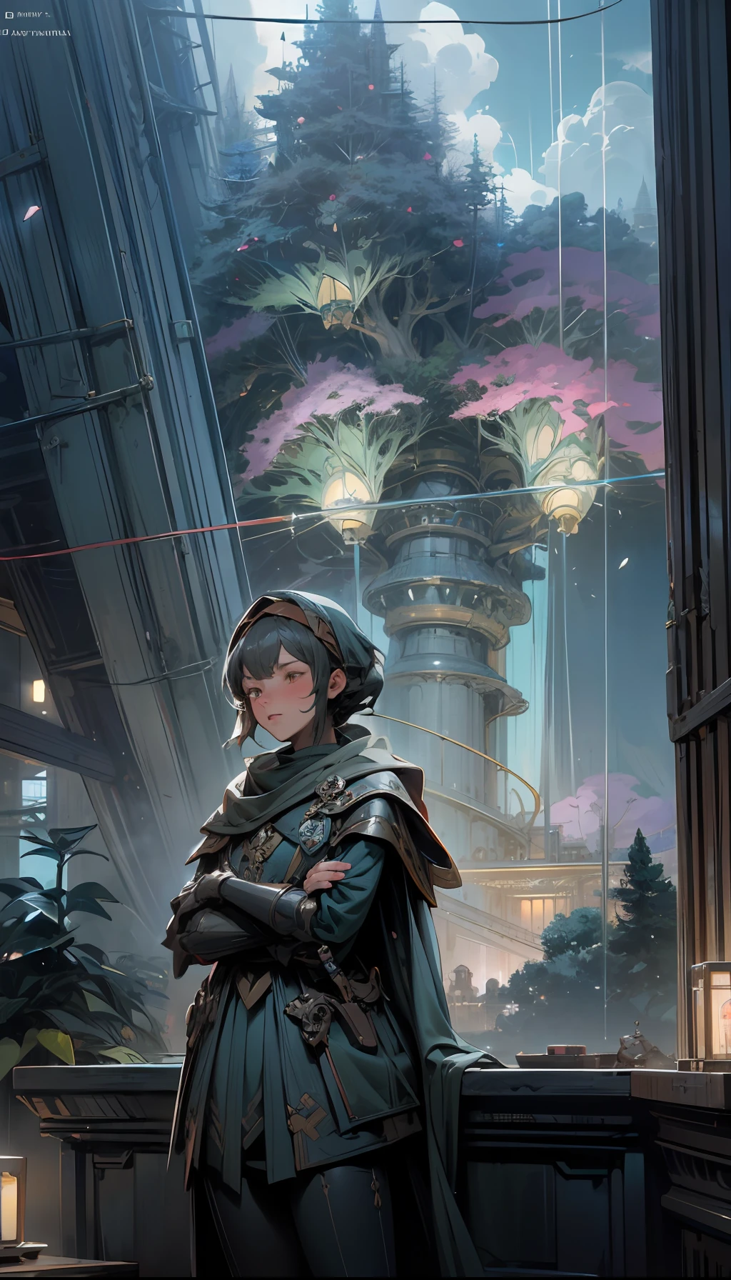 Sky, Clouds, holding_weapon, no_humans, Glow, giant_ trees , art, war_ mecha,artificial intelligence_Architecture, drones, "sky, cloud, glowing, big trees , Green house building, cybernetic _trees, tree_mech, sci-fi, cityscape, realistic, mechanical" Science Fiction, Cities, Rendered in Octane, hyper realistic, 8k, epic composition, cinematic, octane render, artstation landscape vista photography by Carr Clifton & Galen Rowell, 16K resolution, Landscape veduta photo by Dustin Lefevre & tdraw, 8k resolution, detailed landscape painting by Ivan Shishkin, DeviantArt, Flickr, rendered in Enscape, Miyazaki, Nausicaa Ghibli, Breath of The Wild,,trending in artstation, cgsociety, 8k post-processing highly detailed,Junji Murakami, Mucha Klimt, Sharandula, Hiroshi Yoshida, Tom Bagshaw, Ross Tran, Artgerm,Craig Mullins,dramatic,Junji Murakami, moody lighting rendered by octane engine,characters 8K symmetrical arstation, cape,cinematic lighting, intricate details, 8k detail post processing, hyperealistic, octane rend, Zdzisław Beksiński style, ar 2:3 Reality Reality --auto --s2