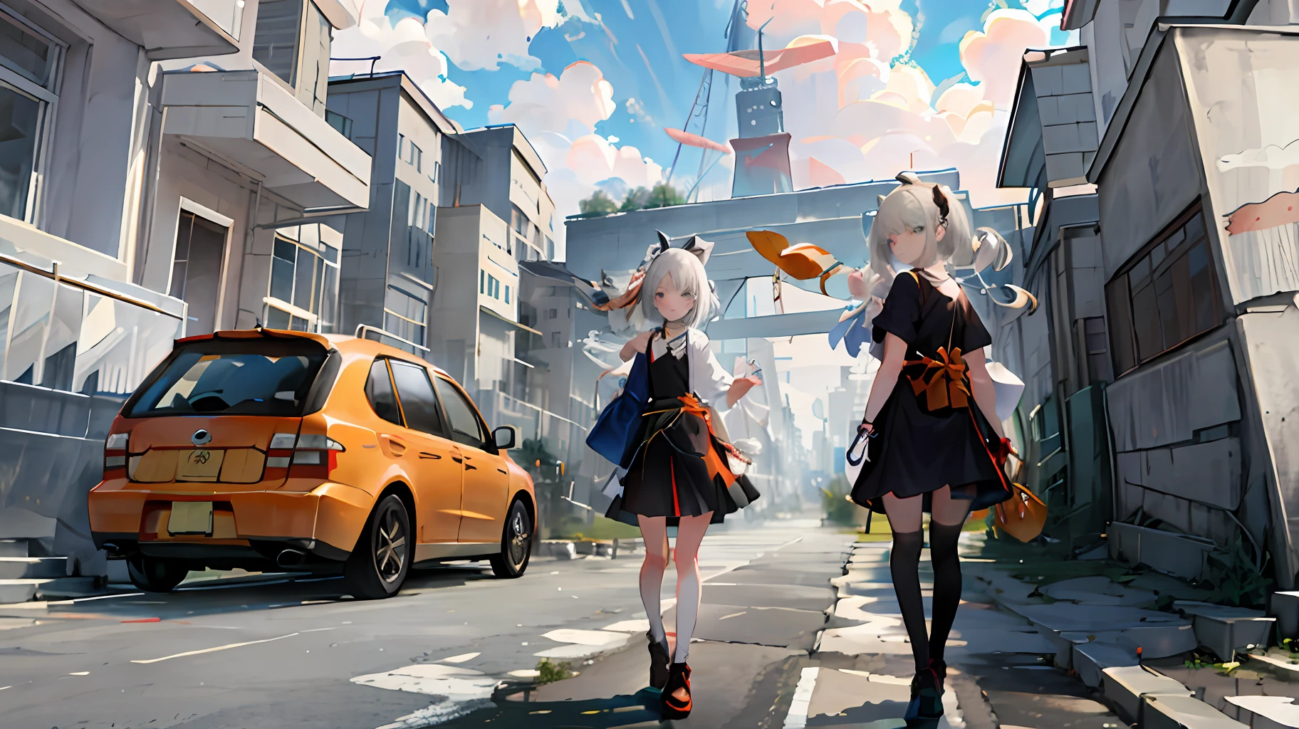((杰作,最好的质量))1girl,architecture,bridge,building,car,chain-link_fence,city,city_lights,cityscape,crosswalk,dated,east_asian_architecture,english_text,fire,ground_vehicle,hair_ribbon,house,lamppost,looking_at_viewer,motor_vehicle,neck_ribbon,orange_sky,outdoors,photo_background,power_lines,real_world_location,red_ribbon,ribbon,road,scenery,shop,short_hair,sign,skyscraper,smile,solo,street,sunset,tokyo_(city),town,vanishing_point,white_hair