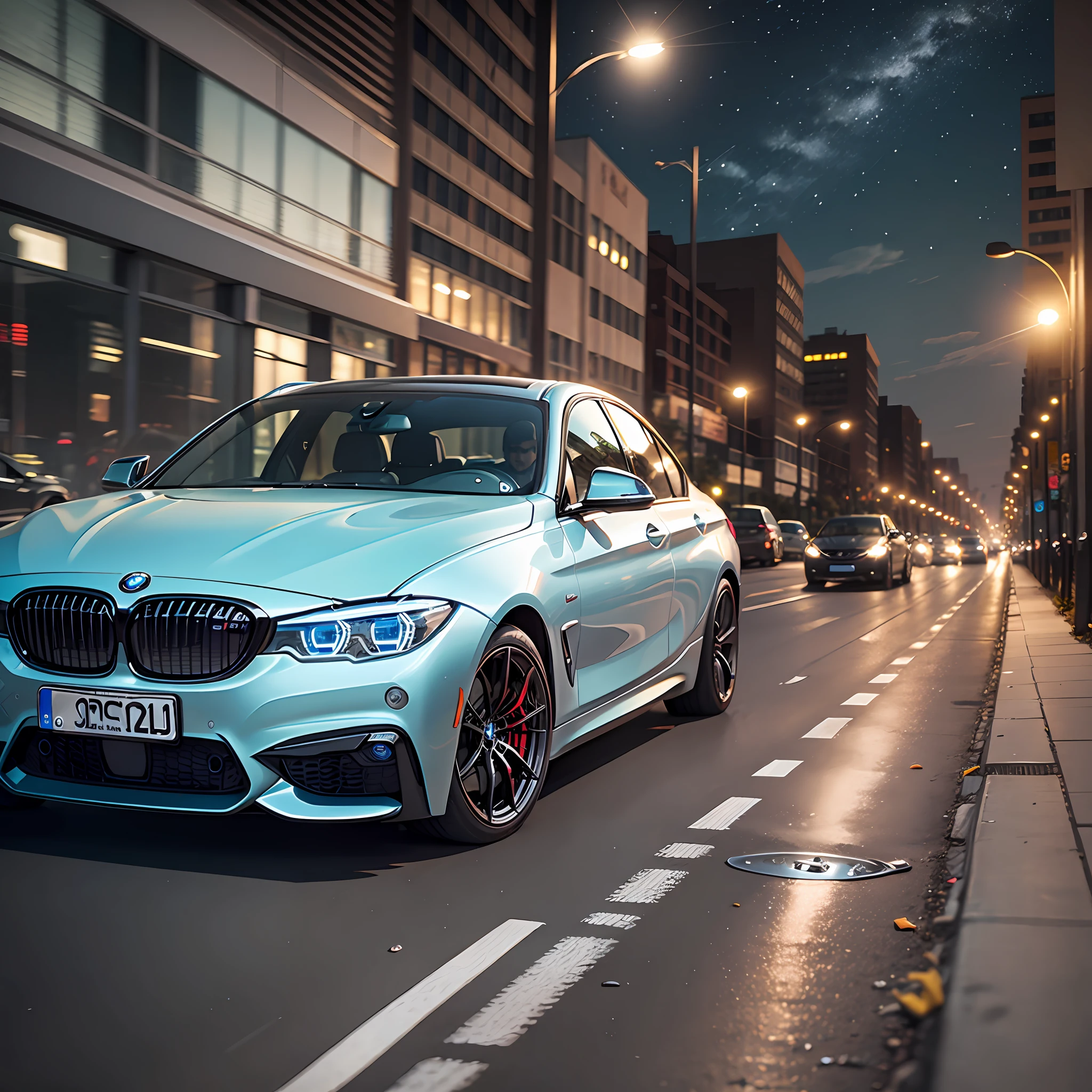 Boy throwing rock in a BMW at night --auto --s2