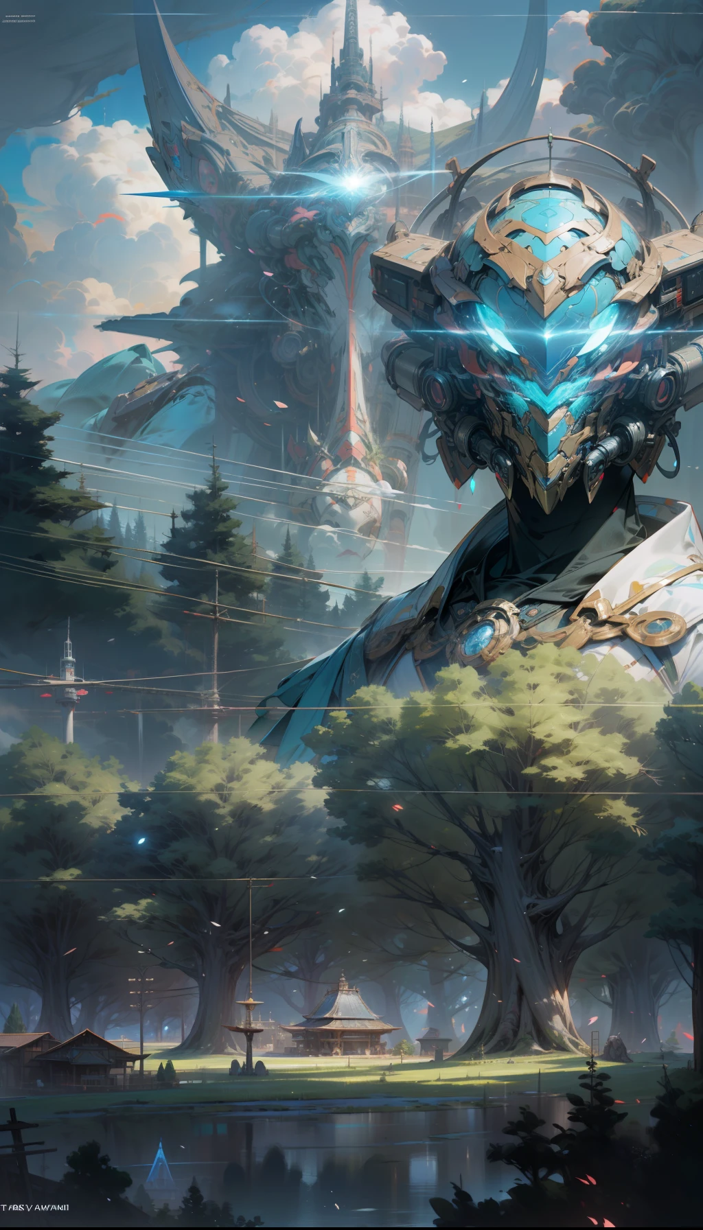 Sky, Clouds, holding_weapon, no_humans, Glow, giant_ trees , art, war_ mecha,artificial intelligence_Architecture, drones, "sky, cloud, glowing, big trees , Green house building, cybernetic _trees, tree_mech, sci-fi, cityscape, realistic, mechanical" Science Fiction, Cities, Rendered in Octane, hyper realistic, 8k, epic composition, cinematic, octane render, artstation landscape vista photography by Carr Clifton & Galen Rowell, 16K resolution, Landscape veduta photo by Dustin Lefevre & tdraw, 8k resolution, detailed landscape painting by Ivan Shishkin, DeviantArt, Flickr, rendered in Enscape, Miyazaki, Nausicaa Ghibli, Breath of The Wild,,trending in artstation, cgsociety, 8k post-processing highly detailed,Junji Murakami, Mucha Klimt, Sharandula, Hiroshi Yoshida, Tom Bagshaw, Ross Tran, Artgerm,Craig Mullins,dramatic,Junji Murakami, moody lighting rendered by octane engine,characters 8K symmetrical arstation, cape,cinematic lighting, intricate details, 8k detail post processing, hyperealistic, octane rend, Zdzisław Beksiński style, ar 2:3 Reality Reality --auto --s2