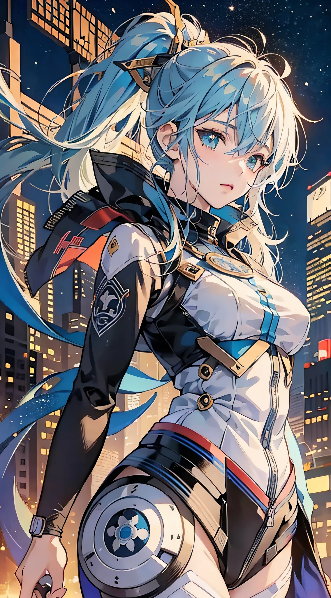 A female robot, anime art with fine details, Masamune Shiro, young anime person, detailed Hajime Yatatate character design, Fus Rei brush strokes, night core scene, moe anime style. --auto --s2