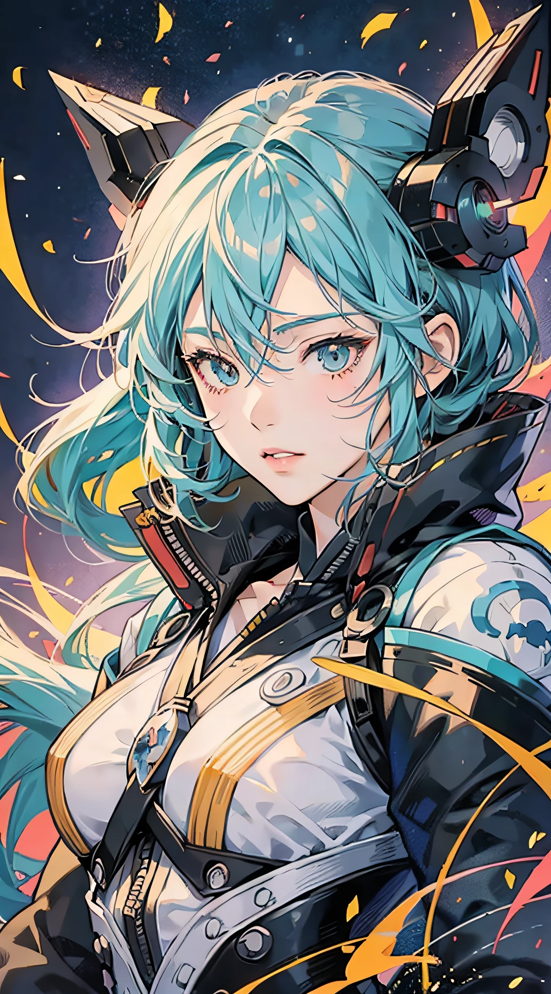 A female robot, anime art with fine details, Masamune Shiro, young anime person, detailed Hajime Yatatate character design, Fus Rei brush strokes, night core scene, moe anime style. --auto --s2