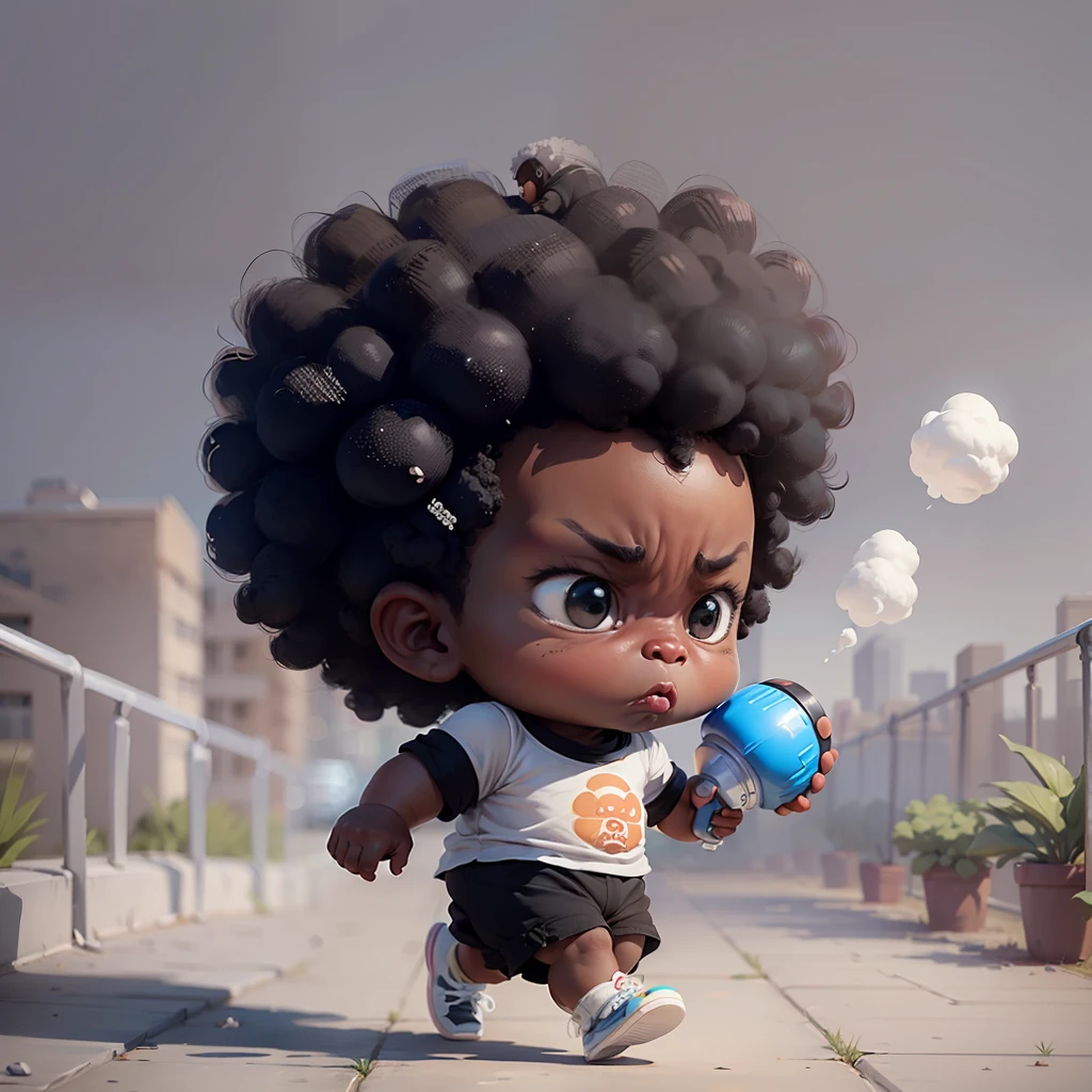 black baby boy side view walking, angry, wearing only a white diaper and with a pacifier in mounth. Afro hair. sprite walking cycle. 2D, cartoon style, side scroller. --auto --s2