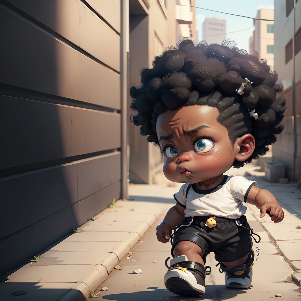 black baby boy side view walking, angry, wearing only a white diaper and with a pacifier in mounth. Afro hair. sprite walking cycle. 2D, cartoon style, side scroller. --auto --s2