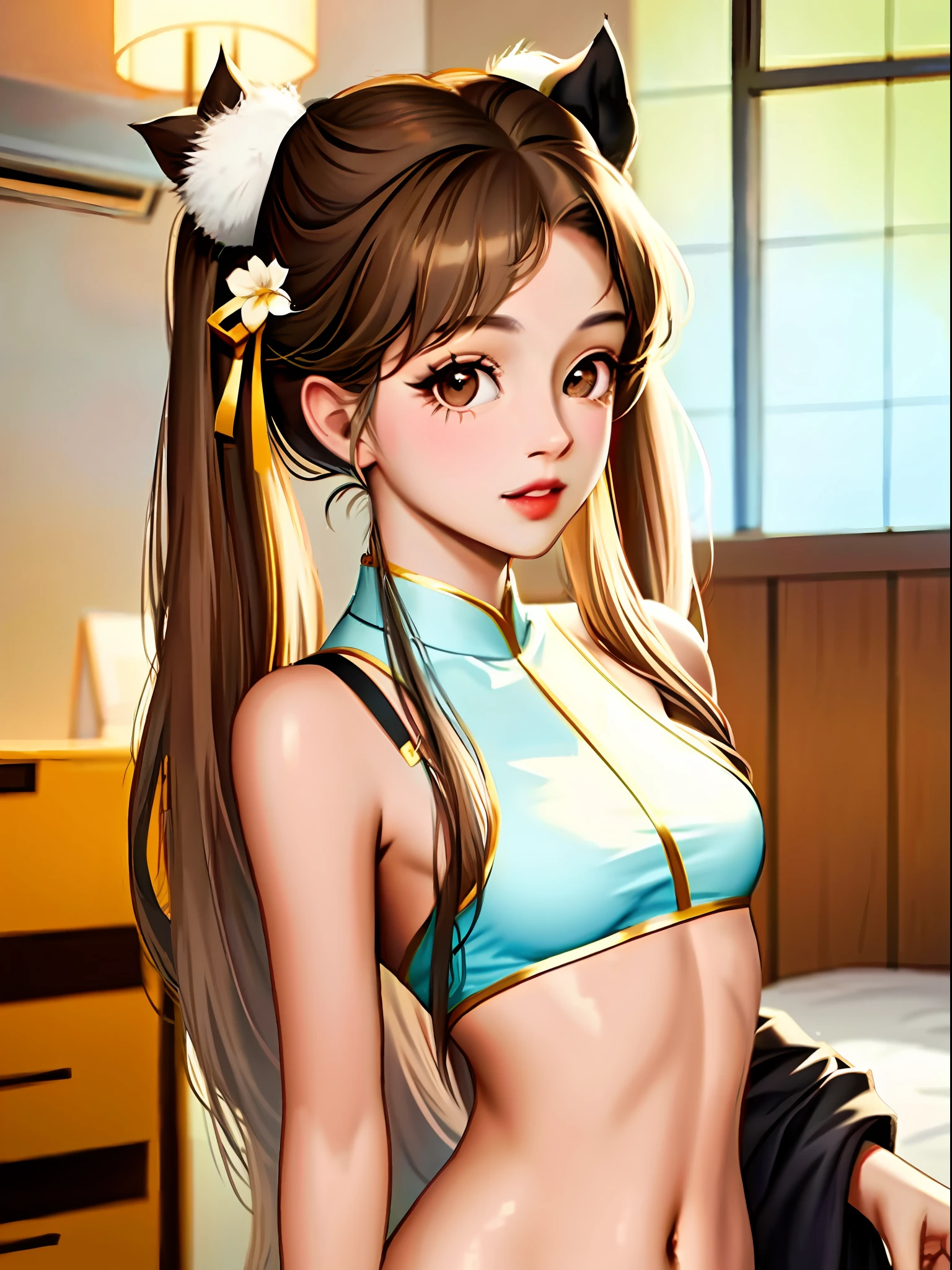 ariana grande, tan skin, slim, small breasts, brown hair, cute