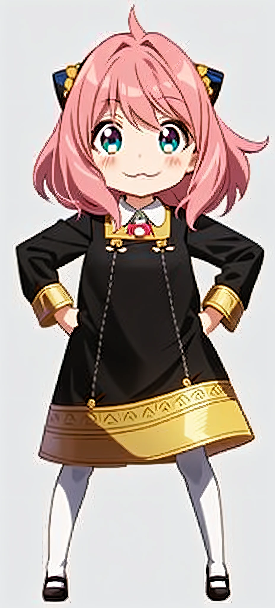 anime character of a girl in a black dress and gold trimming, tsukasa dokite, megumu okada, anime girl named lucy, female protagonist 👀 :8, yayoi kasuma, hanayamata, haruno sakura, anya from spy x family, magic school uniform, as an anime character, yuruyuri, sakimimichan