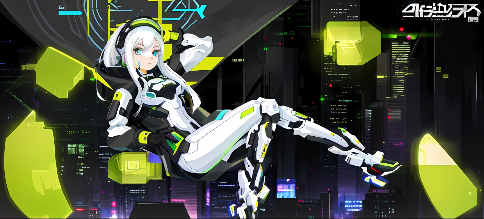 Future City, cyberpunk style, a girl with white hair, masterpiece, ultra hd, masterpiece, masterpiece