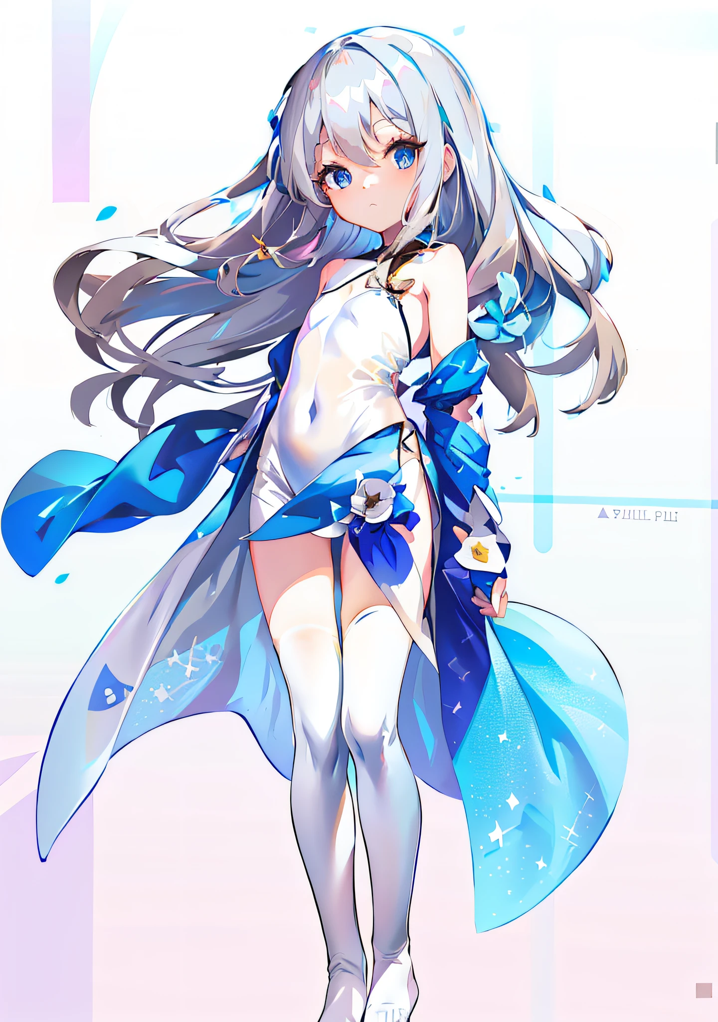 (Cute girl: 1.45), ultra-fine illustration, blue sky, shooting star, full body, looking at the sky, silver hair, blue eyes, white dress brown blanket covering the entire naked body, barefoot, windy, summer, dry earth, gravel, beautiful sky, thin outline, reflection of light, brown cloth, anime girl posing with long gray hair and white dress, April rendering, anime full body illustration, female anime character, Azure Lane Style, pixiv 3DCG, Seductive Anime Girl, Official Art, Official Character Art, Small Curvy Loli, From Girls Frontline, Reincarnation Shitara Slime Dattaken, Official Artwork, Azur Lane Characters