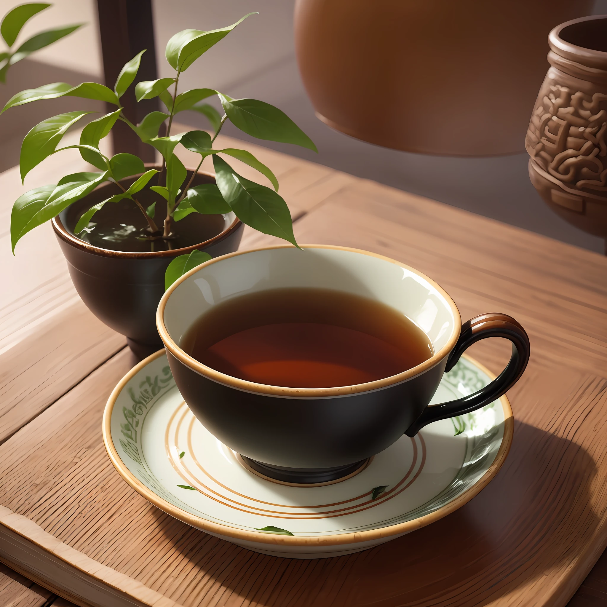 A close-up of a cup of tea poured into a cup, is ((drink a cup of tea)), drink tea, strong book, pour, Wang Chen, tea cup, Dao tree, Chinese Traditional, strain, green tea, some pouring tips, inspired by Cao Buxing --auto --s2