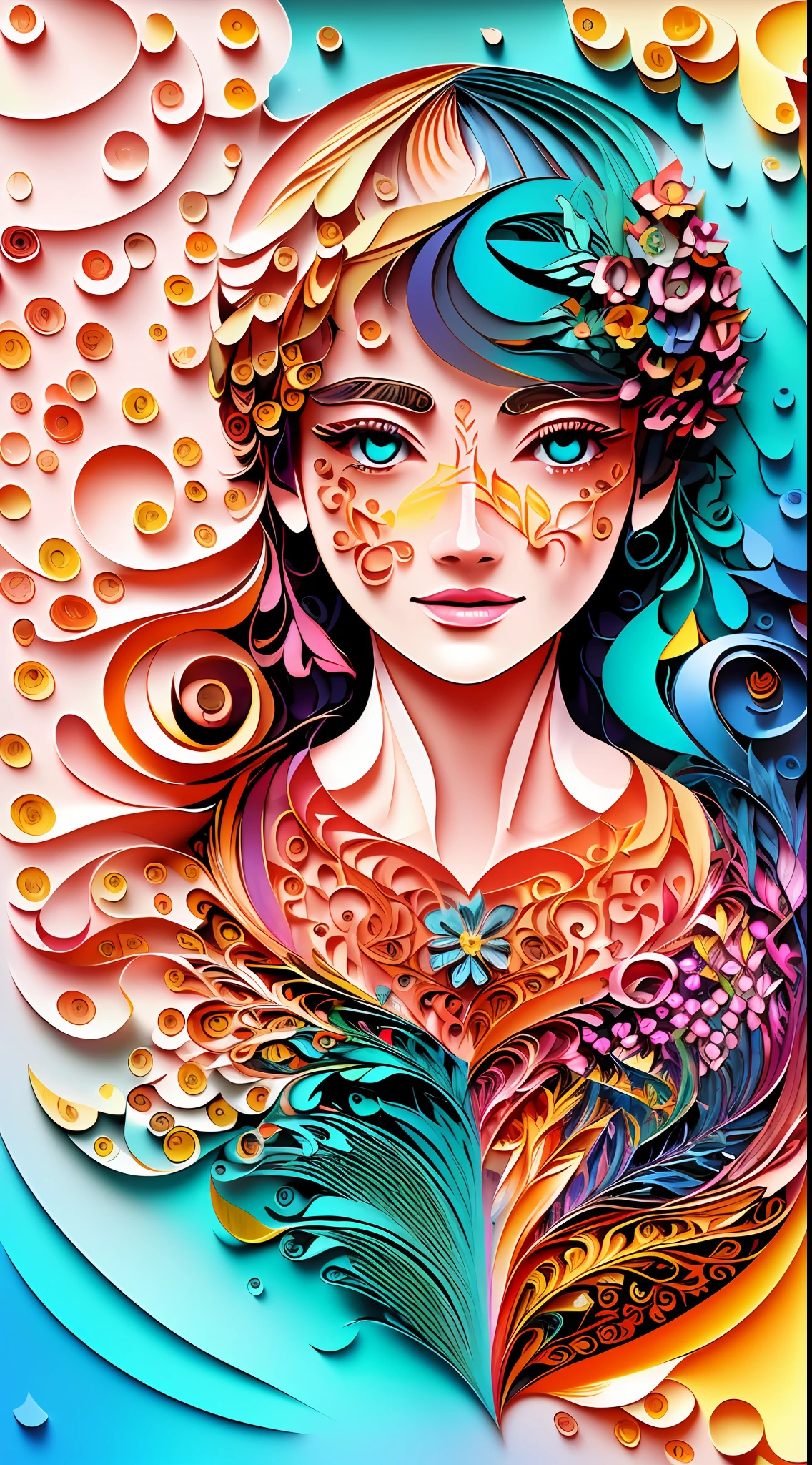A detailed illustration of flowers, intricated details, t shirt design, seamless patterns, abstract design, rainbow colors, pastel tetradic colors, roses, variety of colorful flowers, 3D vector art, beautiful and quirky, fantasy art, light background, modern art, watercolor effect,  Adobe Illustrator, hand-drawn, digital painting, low-poly, soft lighting, isometric style, modern aesthetic, focused on the character, 4K resolution, paper cut style background