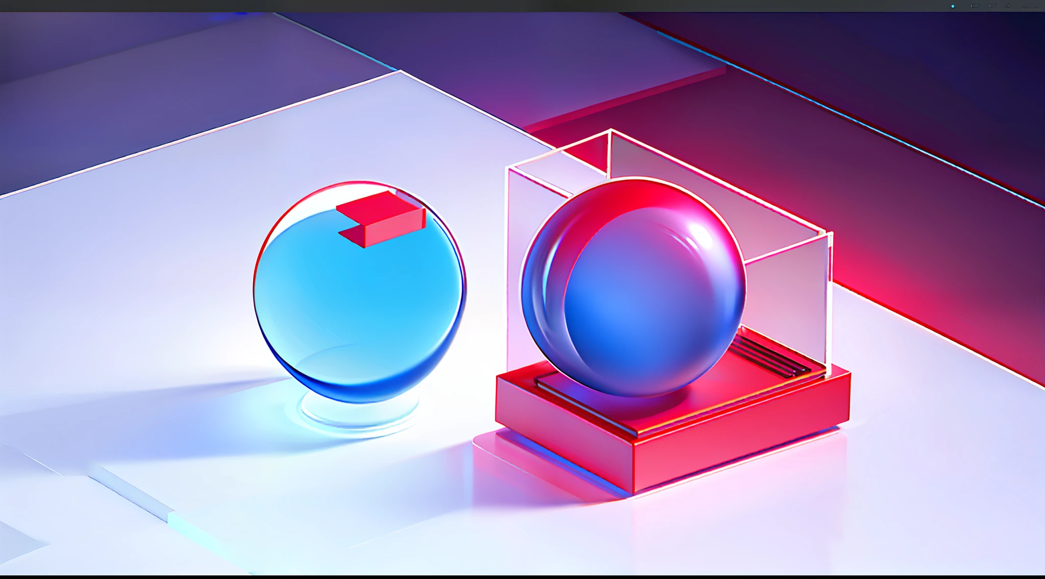best quality, many details,4k,blender,octane render,C4D,transparent glass texture,DDicon,blue|red, frosted glass, transparent technology sense, industrial design,white background,studio lighting, sunshine,flat, minimal,quasi-object,axisymmetric, cylinder,red sphere,