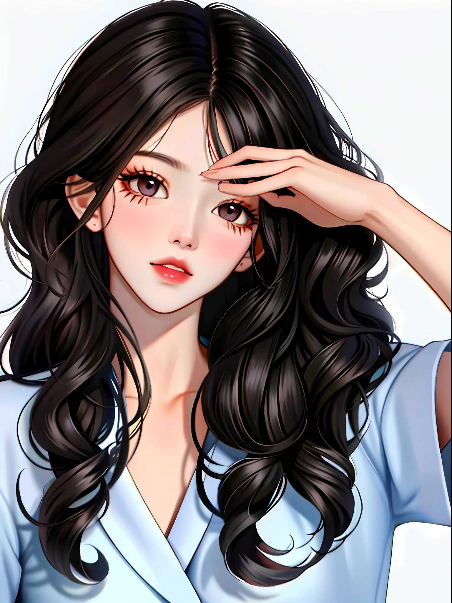 jisoo, black hair, middle part hair, wavy hair
