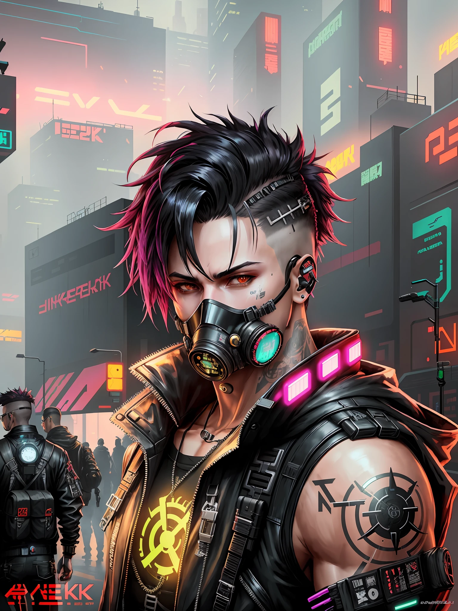 a man with a gas mask, cyberpunk art style, cyberpunk theme art, dark cyberpunk illustration, dark cyberpunk fantasy art, cyberpunk horror style, high quality cyberpunk art, cyberpunk art, cyberpunk anime art, cyberpunk digital painting, cyberpunk anime art, advanced cyberpunk anime art, cyberpunk digital art, cyberpunk character art, male cyberpunk anime boy