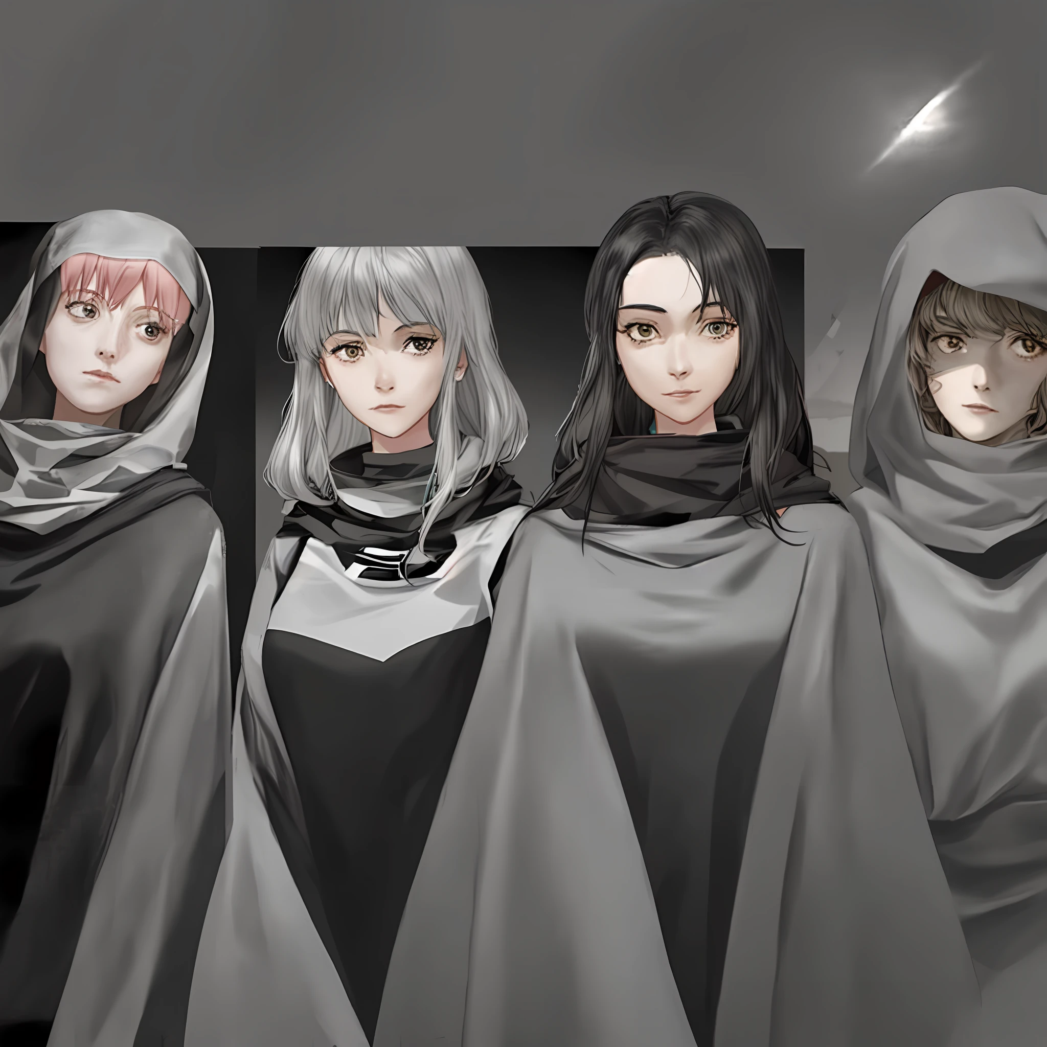 Body of the 3 women in the gray space, do not change the faces.